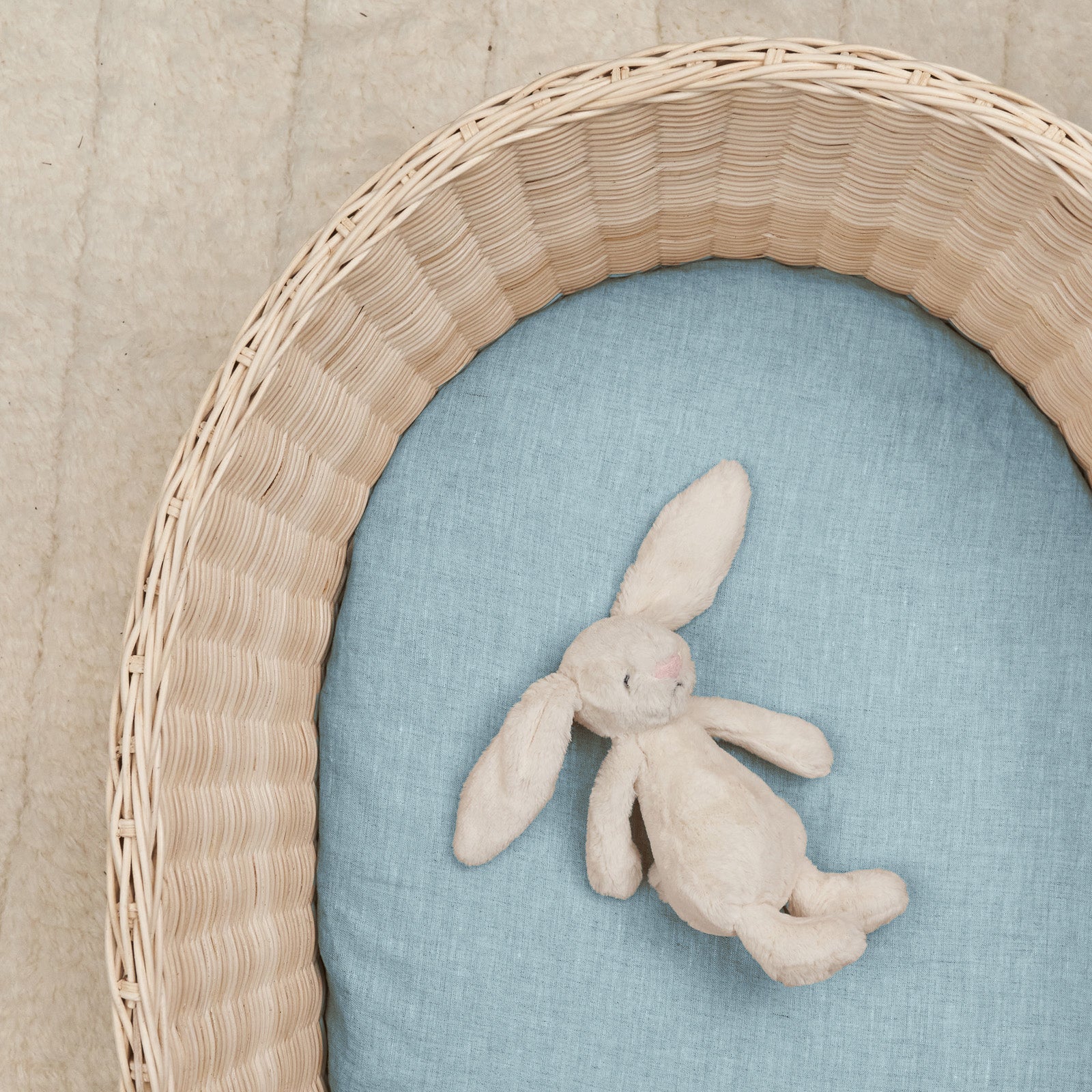 French Flax Linen Bassinet Sheet in Sky Blue - Image 3