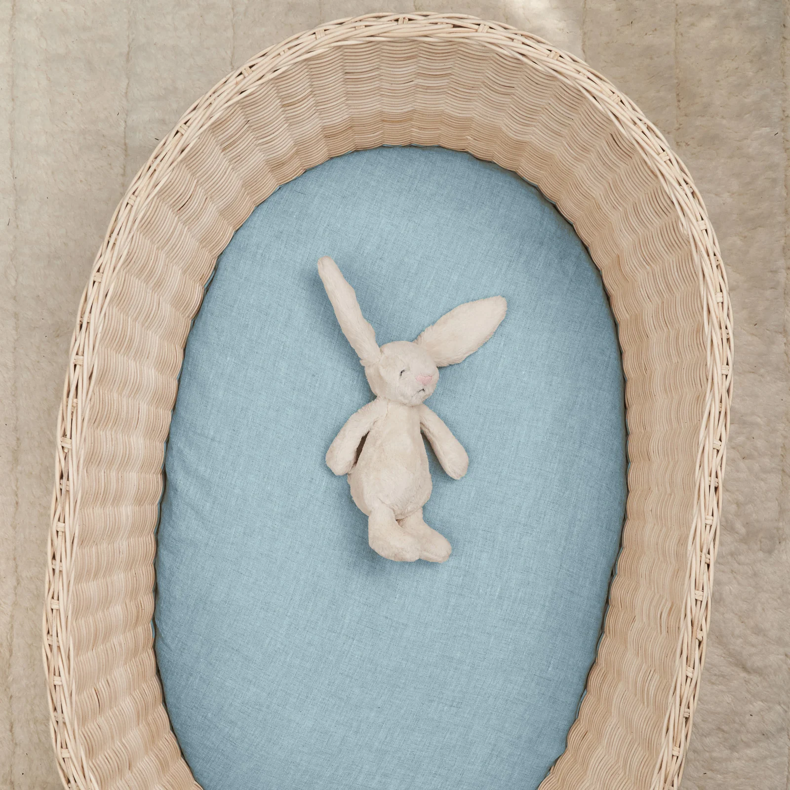 French Flax Linen Bassinet Sheet in Sky Blue - Image 5