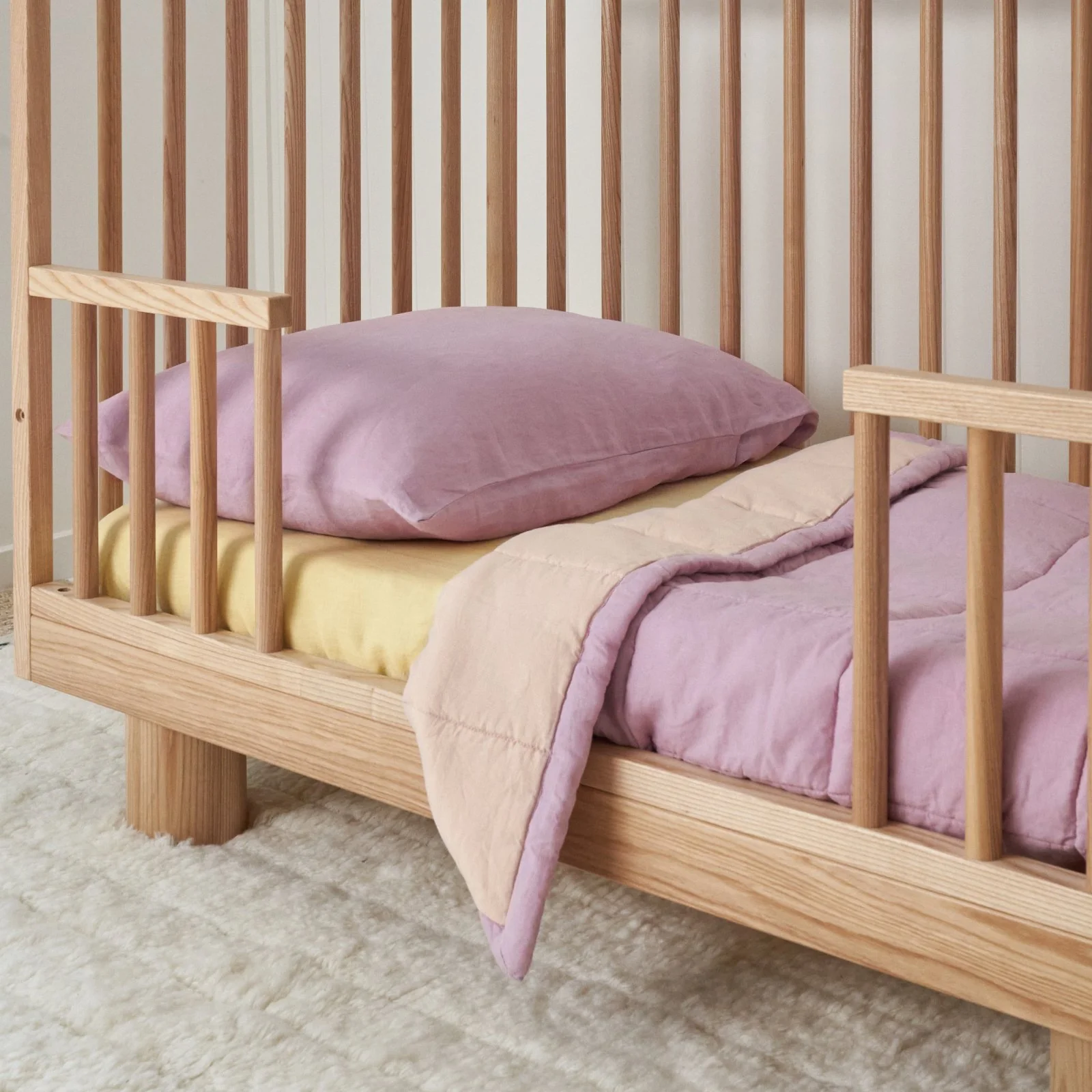 French Flax Linen Cot Quilt/Play Mat in Lilac/Blush - Image 3