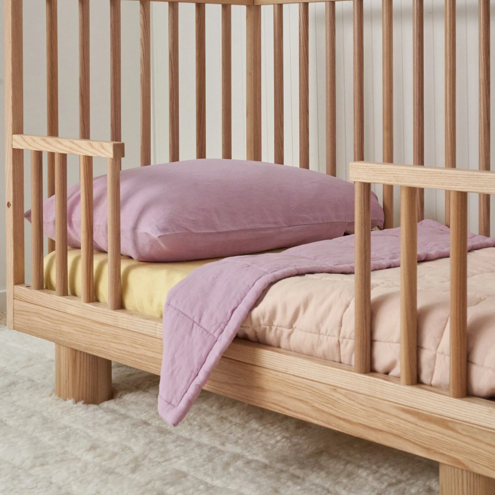 French Flax Linen Cot Quilt/Play Mat in Lilac/Blush - Image 5