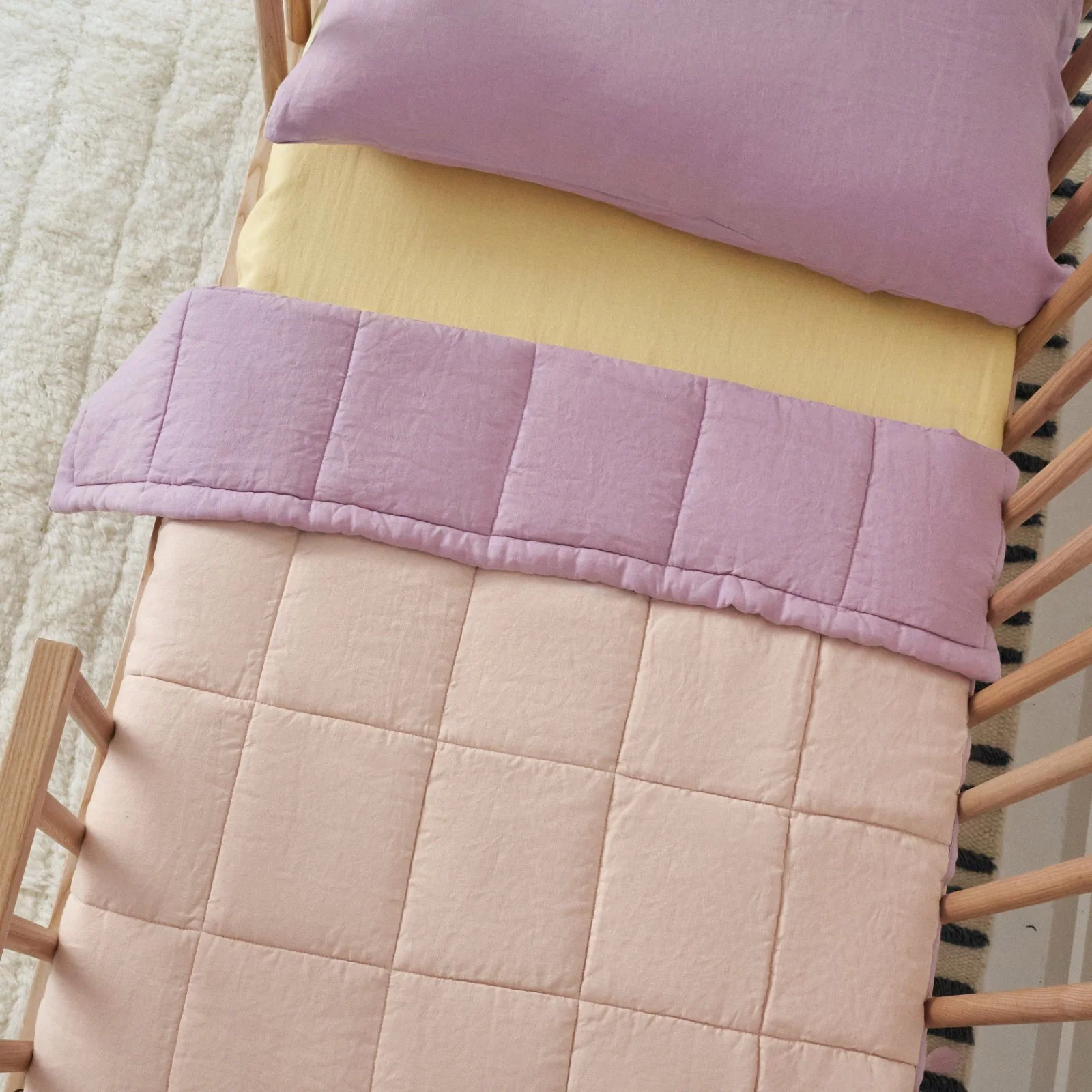 French Flax Linen Cot Quilt/Play Mat in Lilac/Blush - Image 6