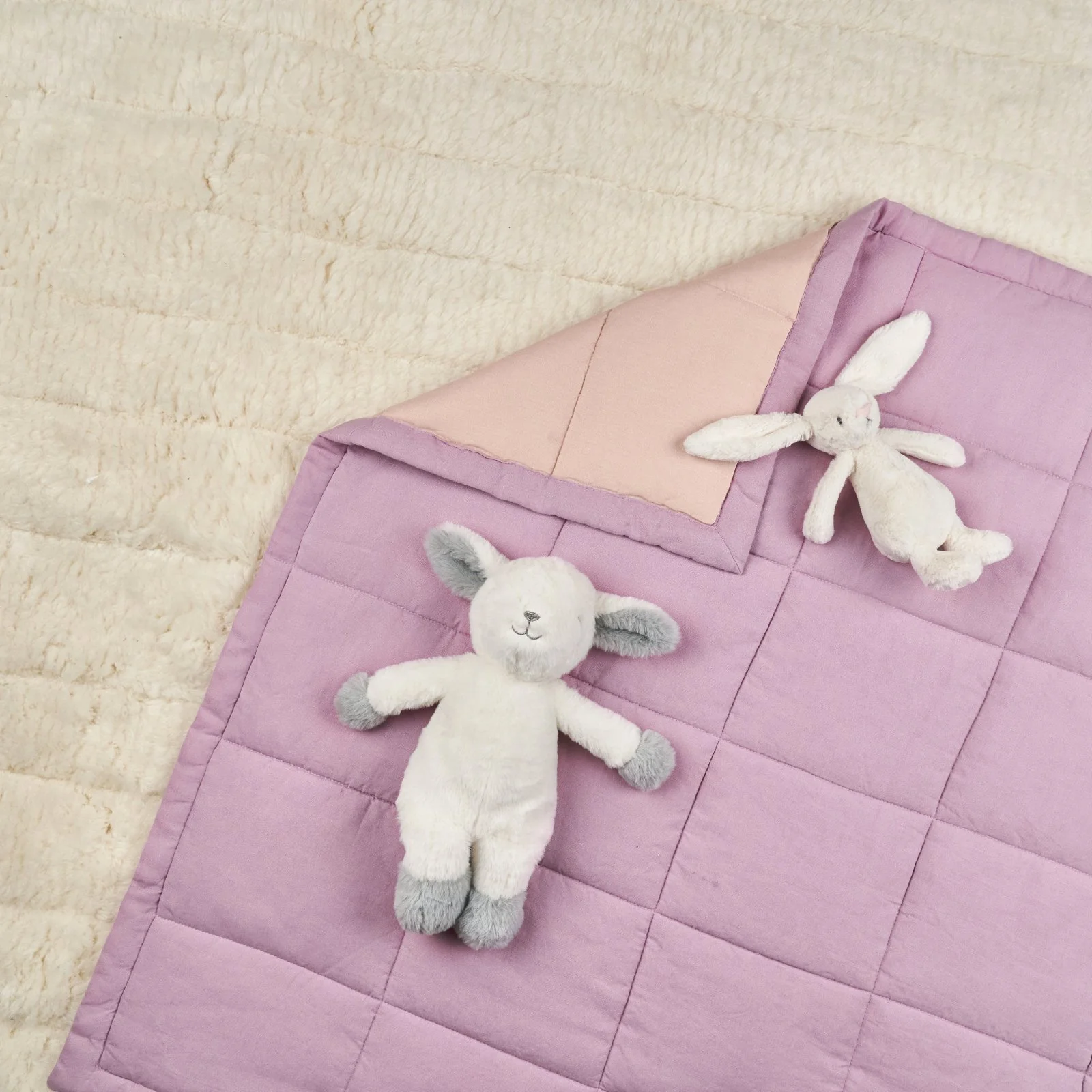 French Flax Linen Cot Quilt/Play Mat in Lilac/Blush - Image 7