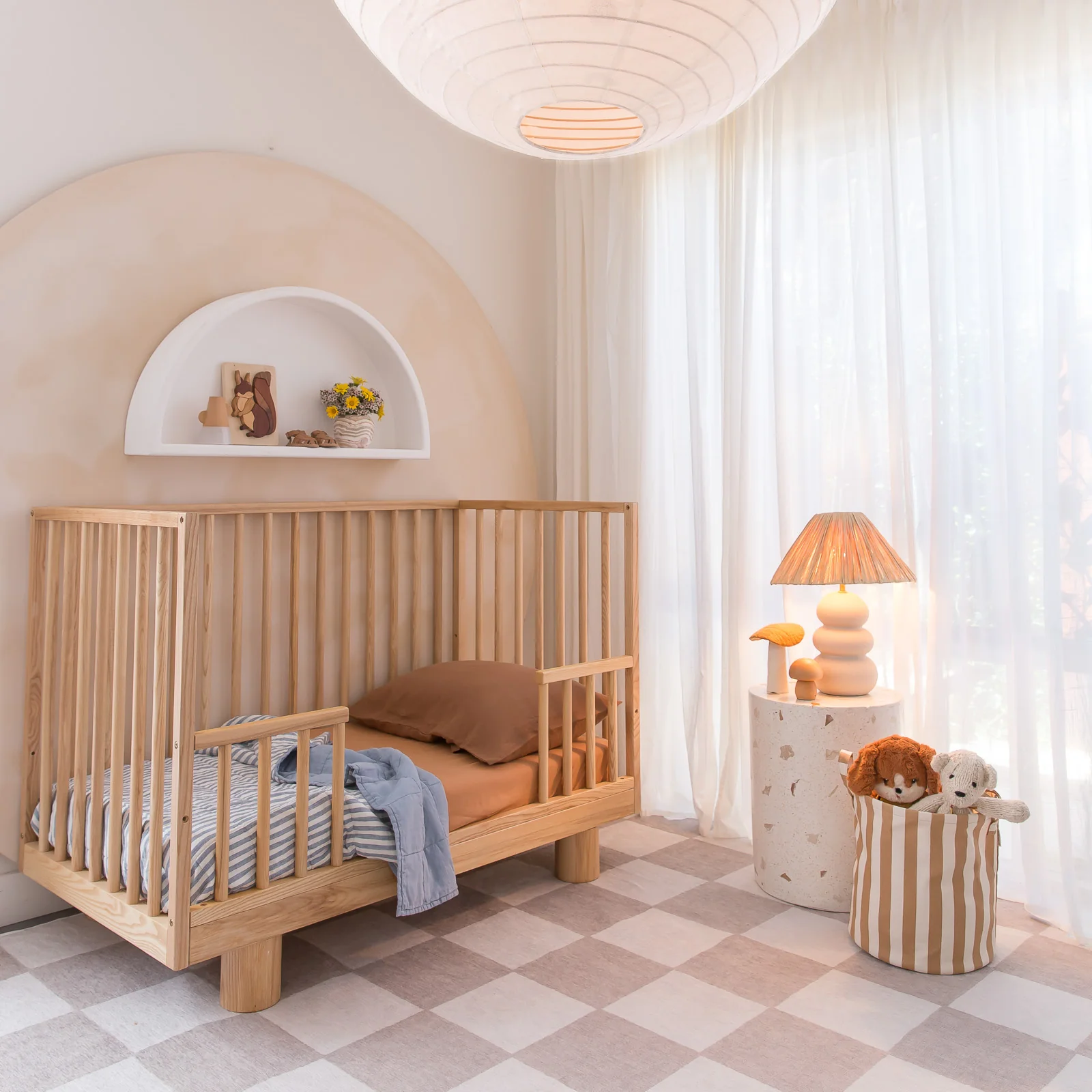 French Flax Linen Cot Quilt/Play Mat in Marine Blue/Marine Blue Stripe - Image 9