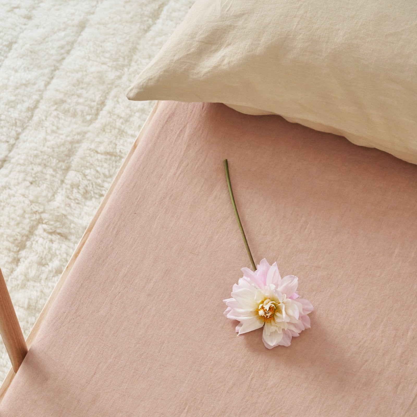 French Flax Linen Cot Sheet in Clay - Image 3