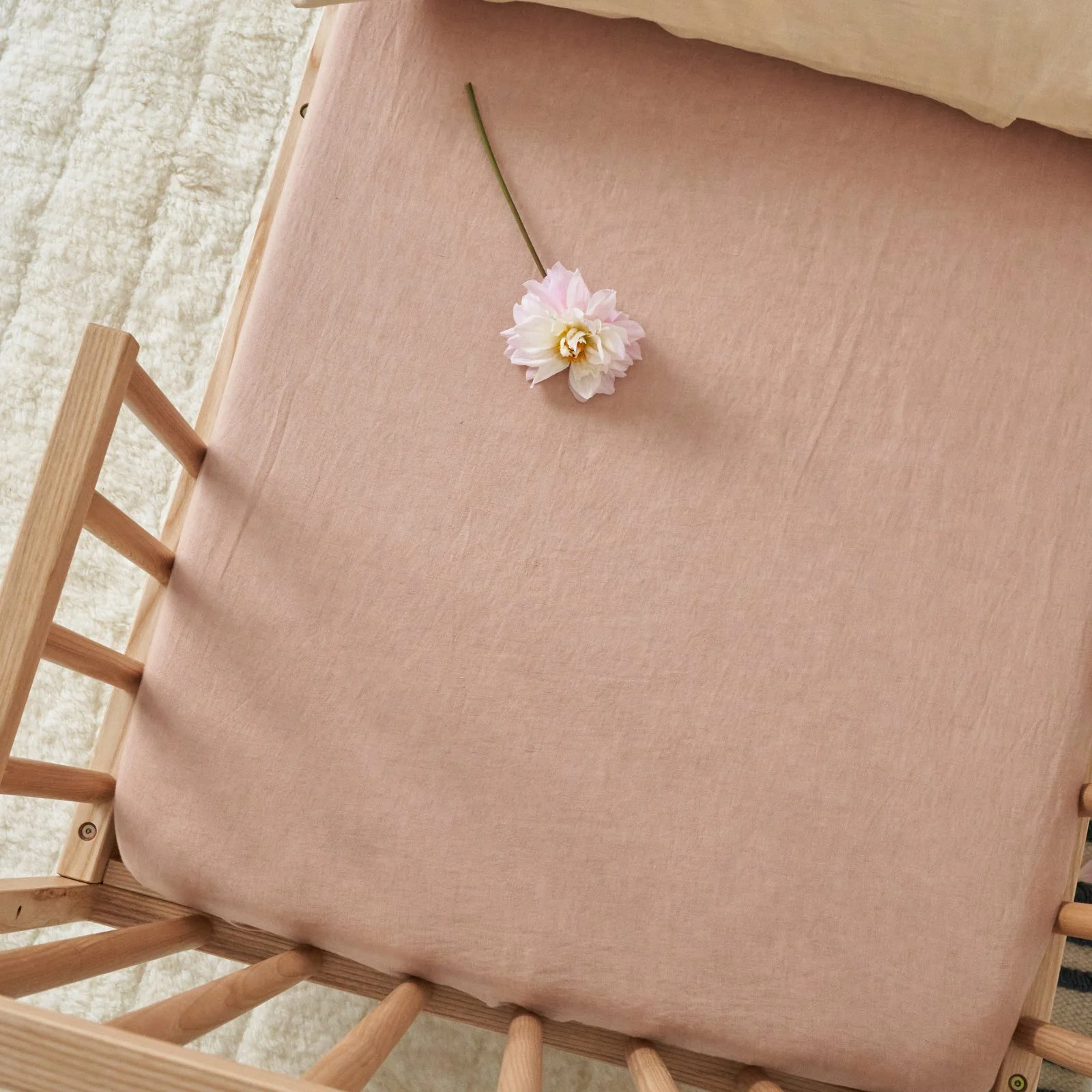 French Flax Linen Cot Sheet in Clay - Image 4