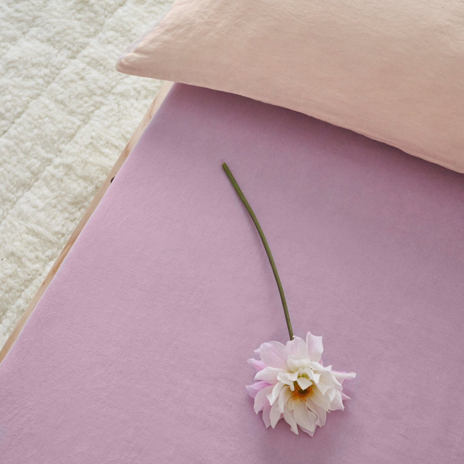 French Flax Linen Cot Sheet in Lilac - Image 4