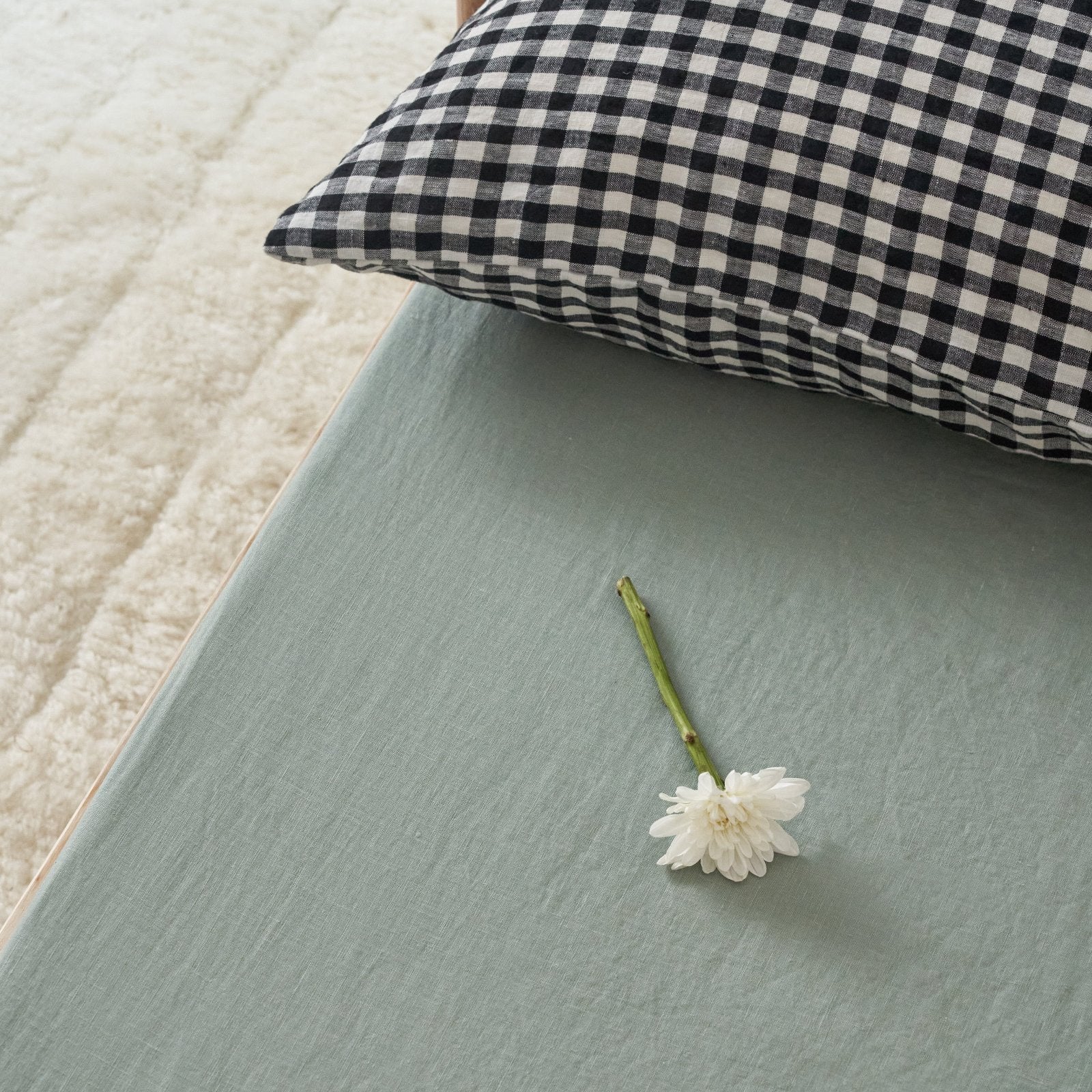 French Flax Linen Cot Sheet in Sage - Image 3