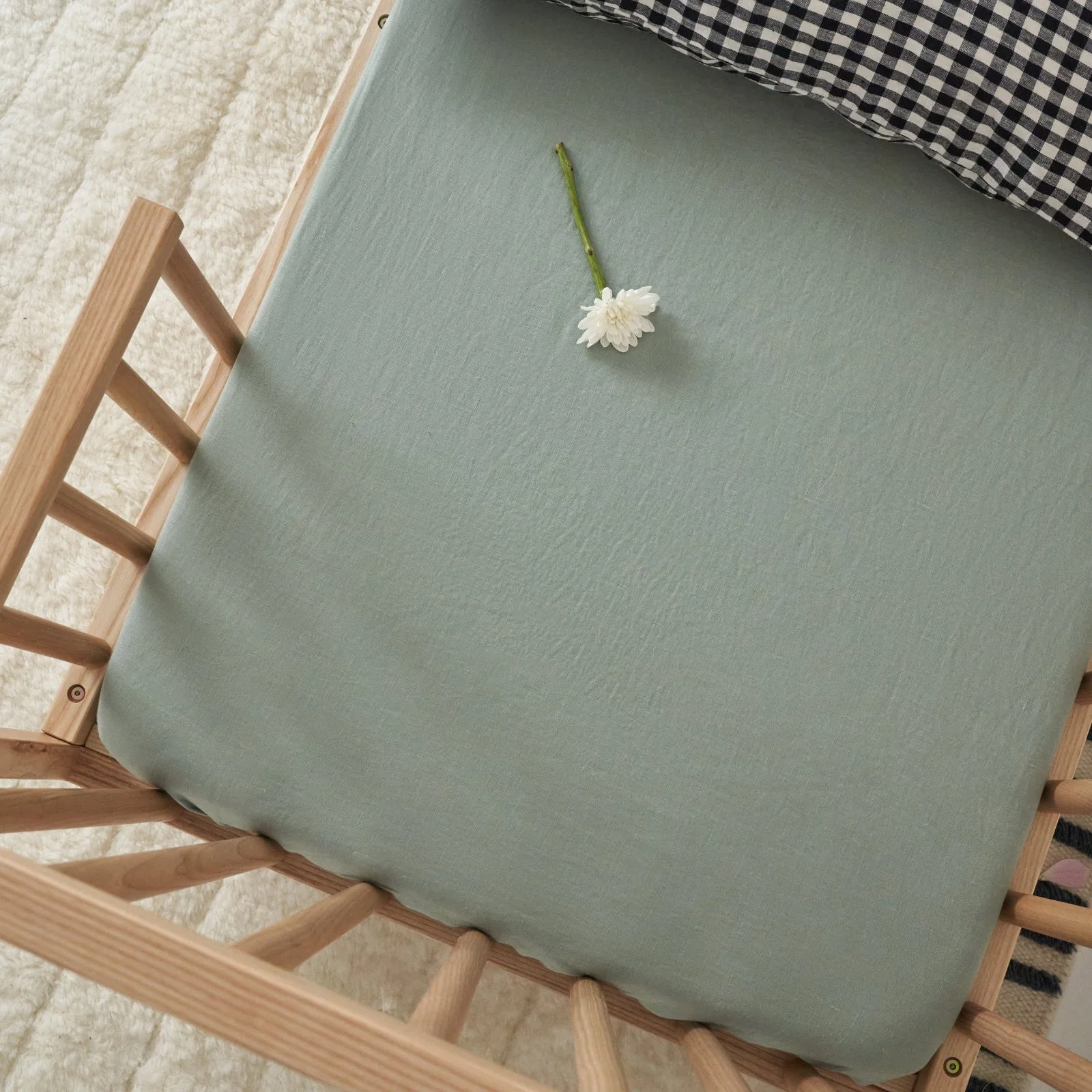 French Flax Linen Cot Sheet in Sage - Image 4