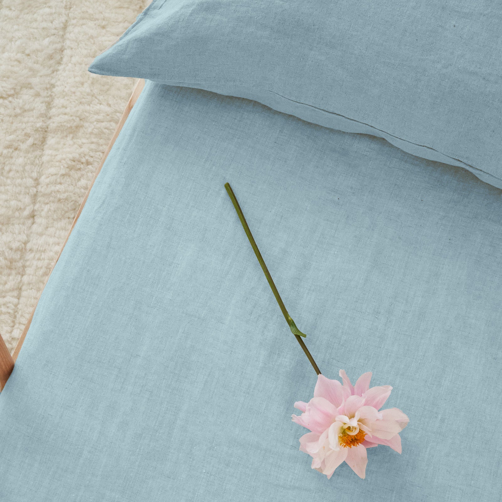 French Flax Linen Cot Sheet in Sky Blue - Image 4