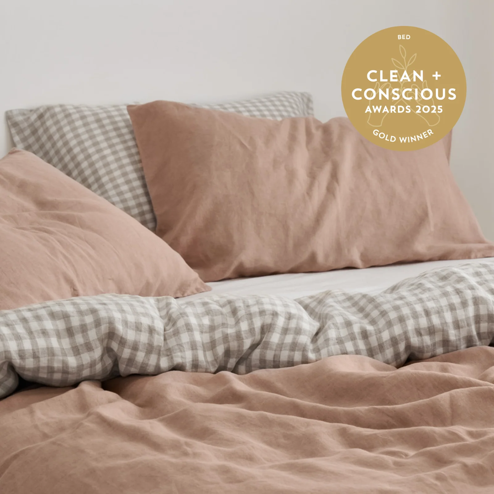 French Flax Linen Double Sided Quilt Cover in Clay/Beige Gingham - Image 8