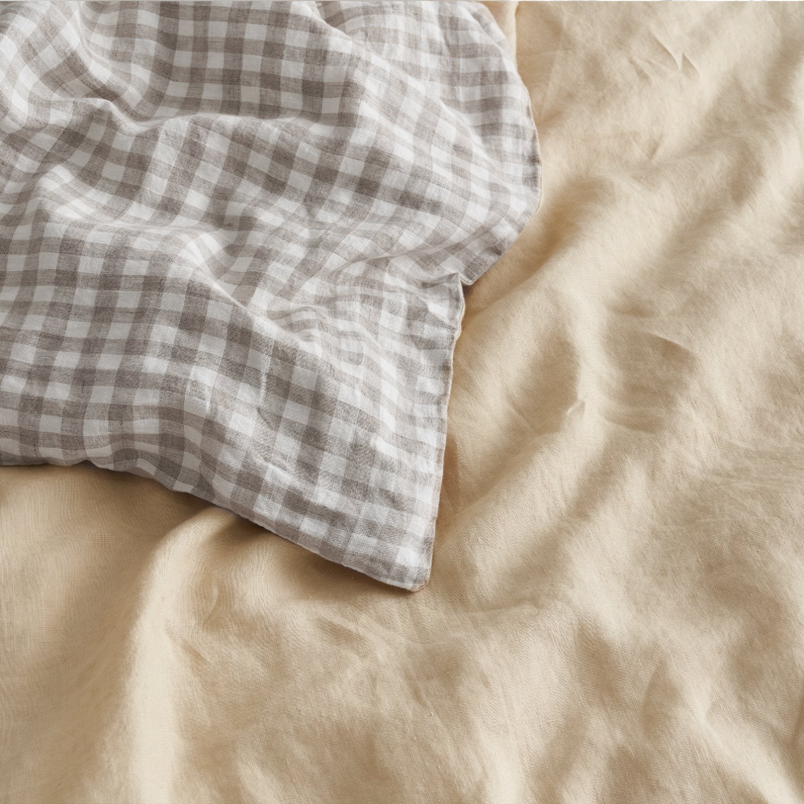 French Flax Linen Double Sided Quilt Cover in Creme/Beige Gingham - Image 12