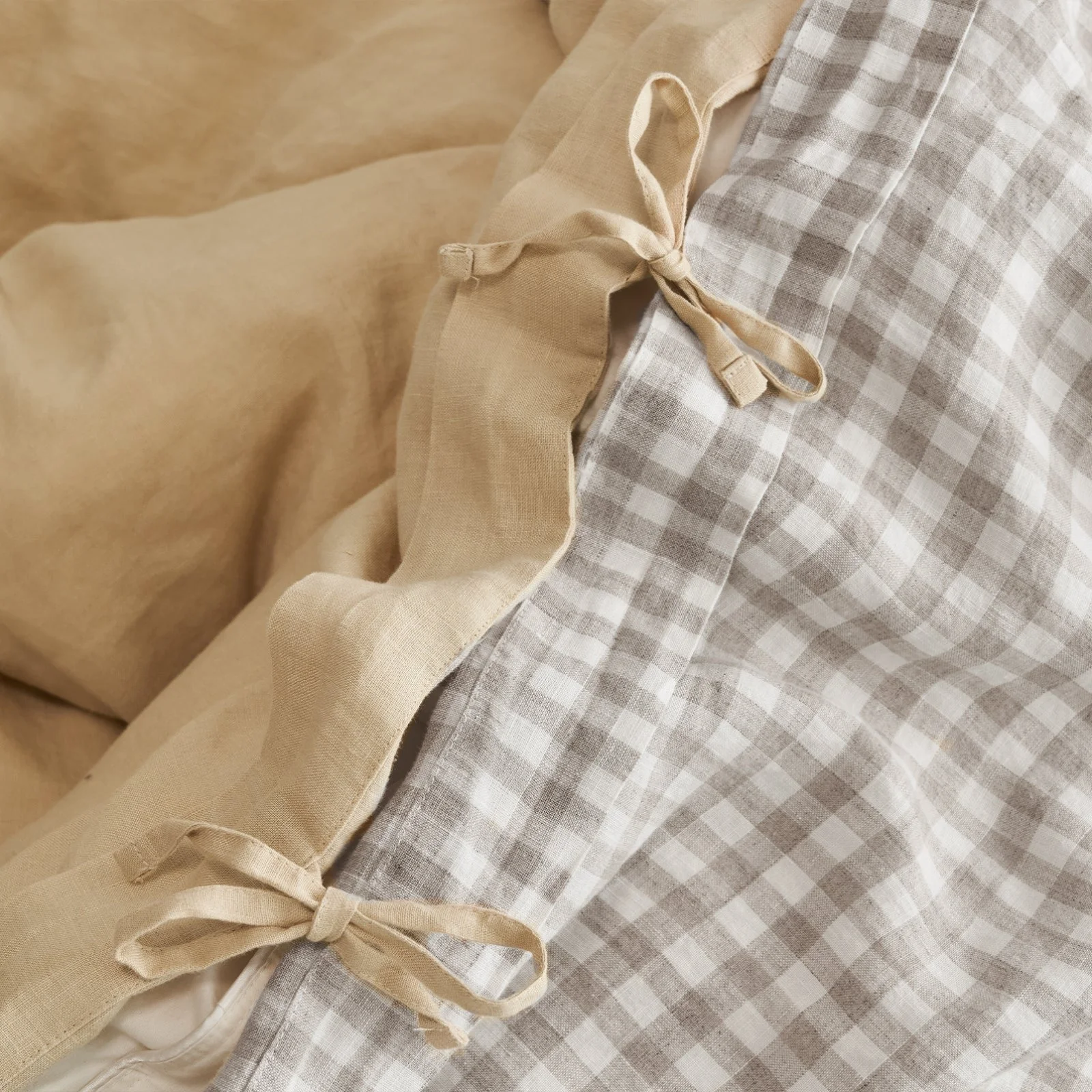 French Flax Linen Double Sided Quilt Cover in Creme/Beige Gingham - Image 9