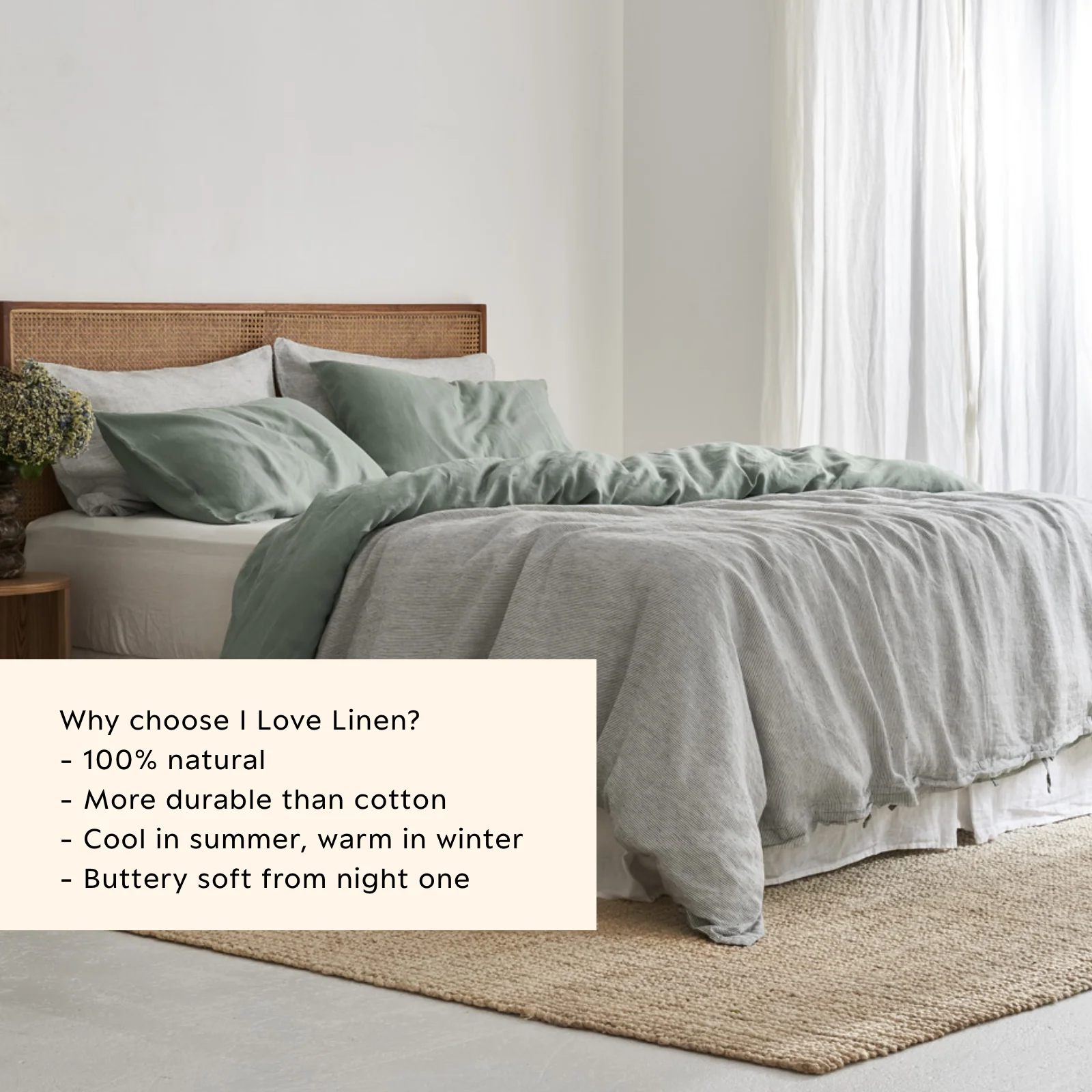 French Flax Linen Double Sided Quilt Cover in Sage/Pinstripe - Image 6