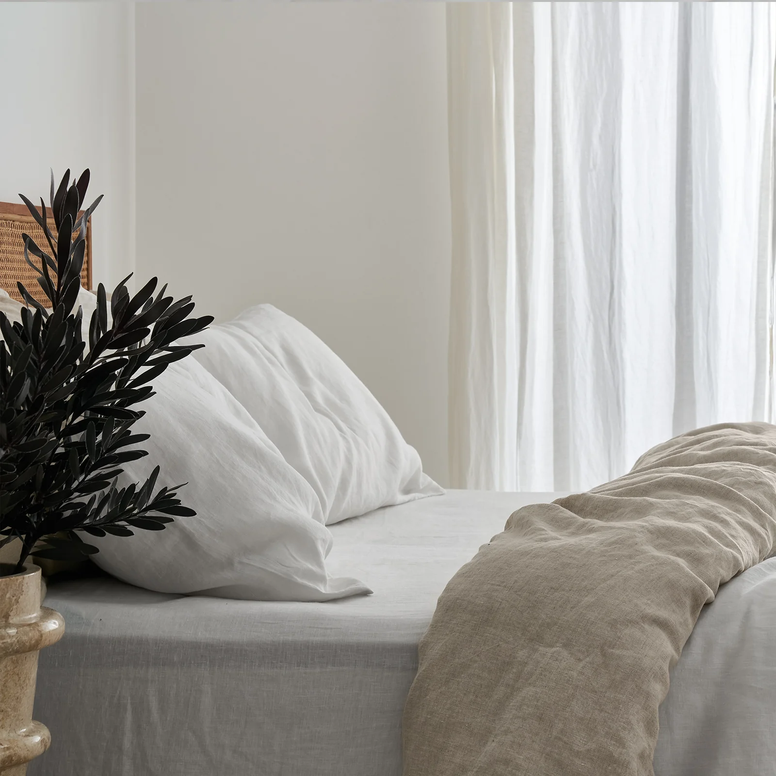 French Flax Linen Double Sided Quilt Cover in White/Natural - Image 11