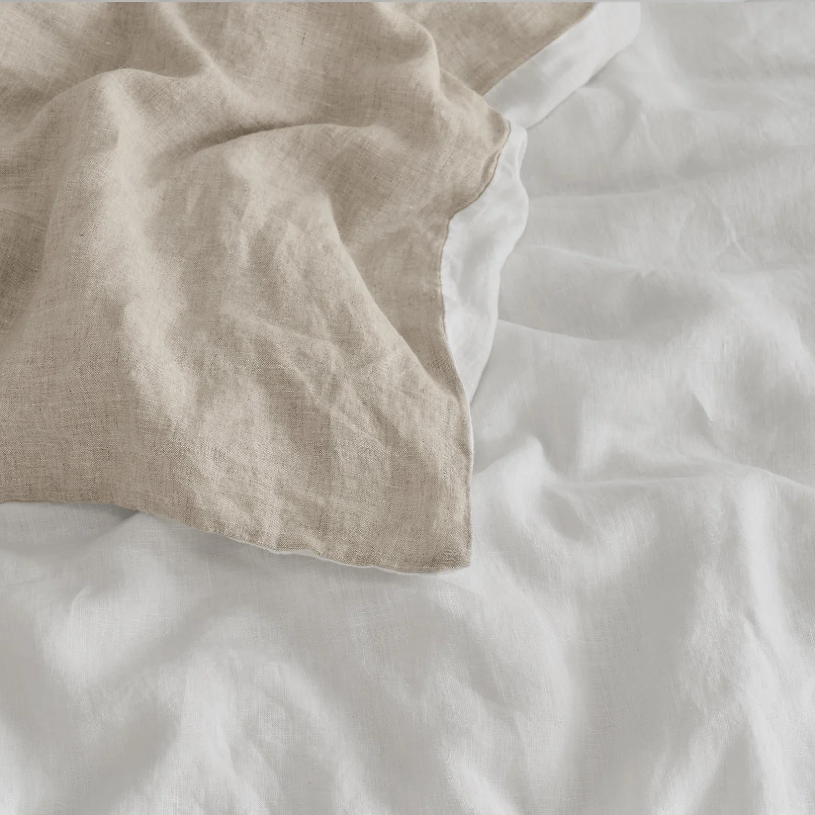 French Flax Linen Double Sided Quilt Cover in White/Natural - Image 13