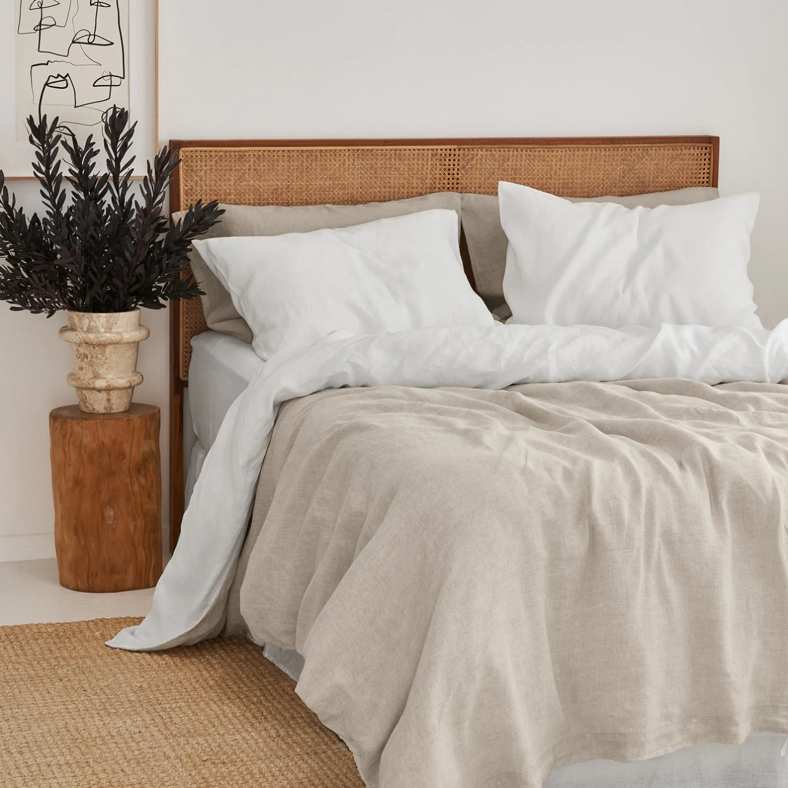 French Flax Linen Double Sided Quilt Cover in White/Natural - Image 5