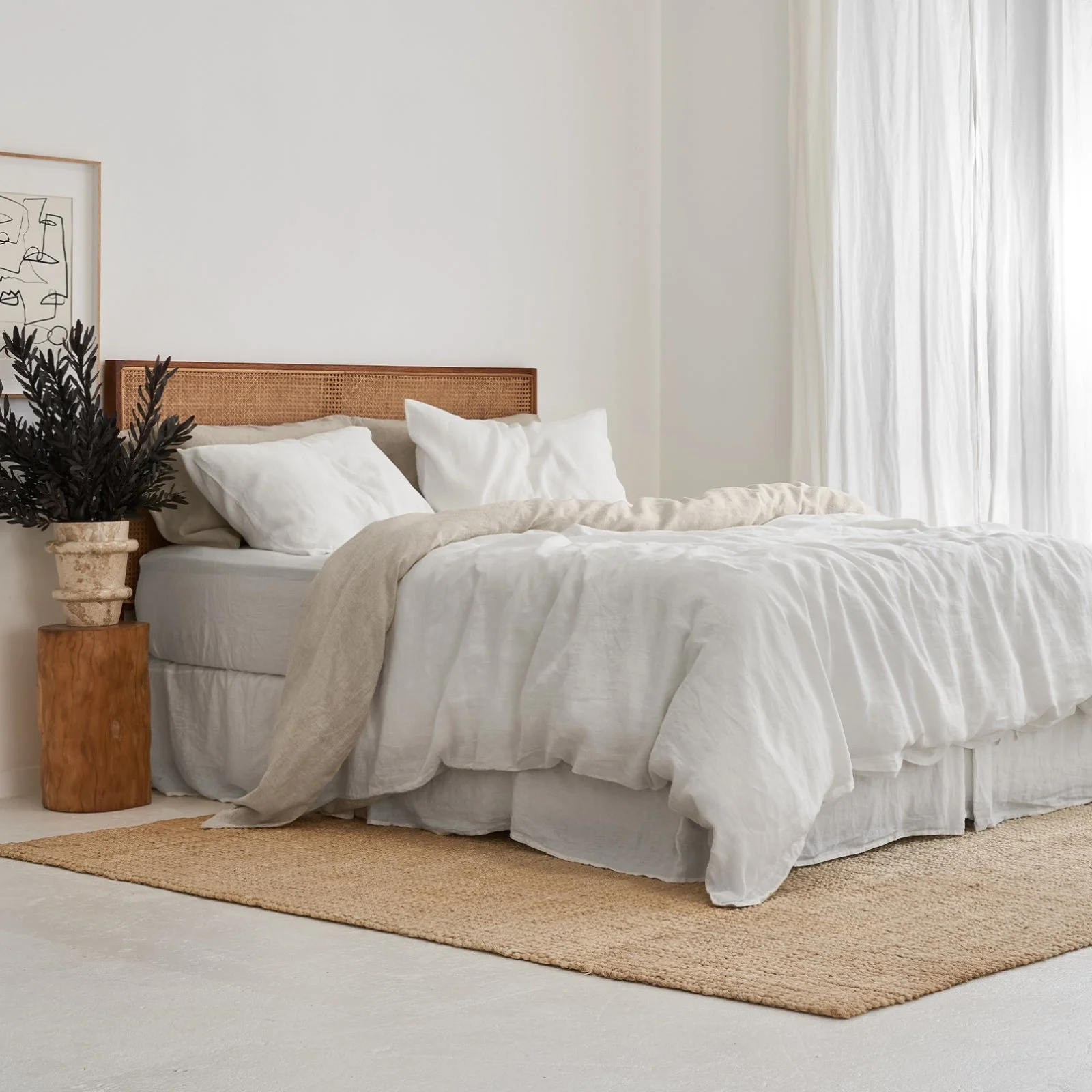 French Flax Linen Double Sided Quilt Cover in White/Natural - Image 6