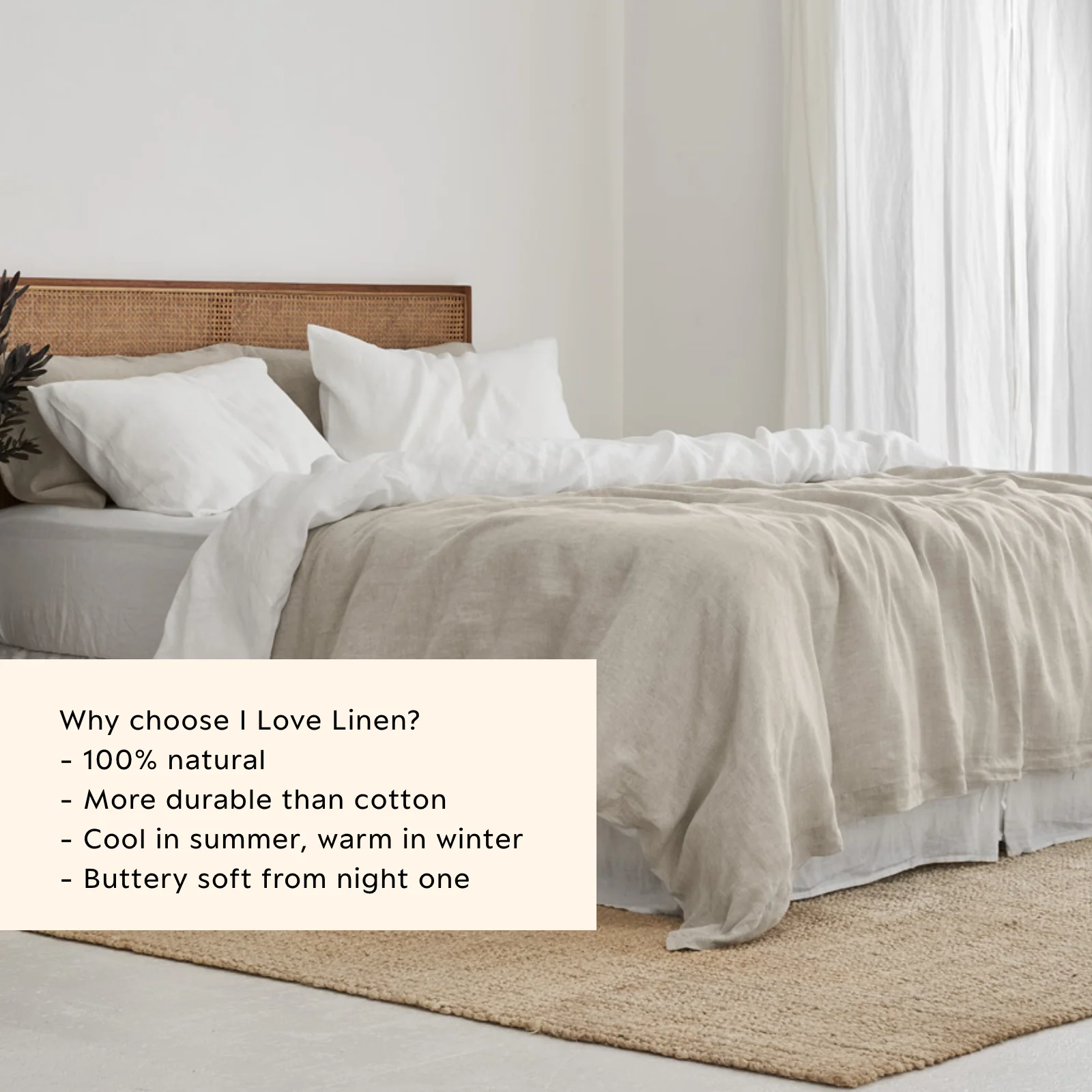 French Flax Linen Double Sided Quilt Cover in White/Natural - Image 7