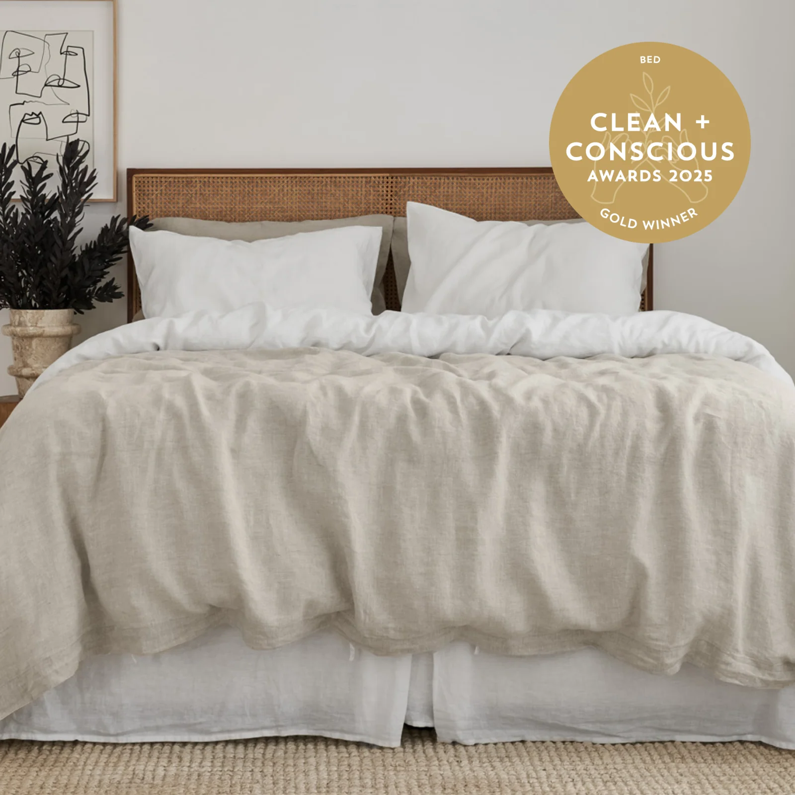 French Flax Linen Double Sided Quilt Cover in White/Natural - Image 4