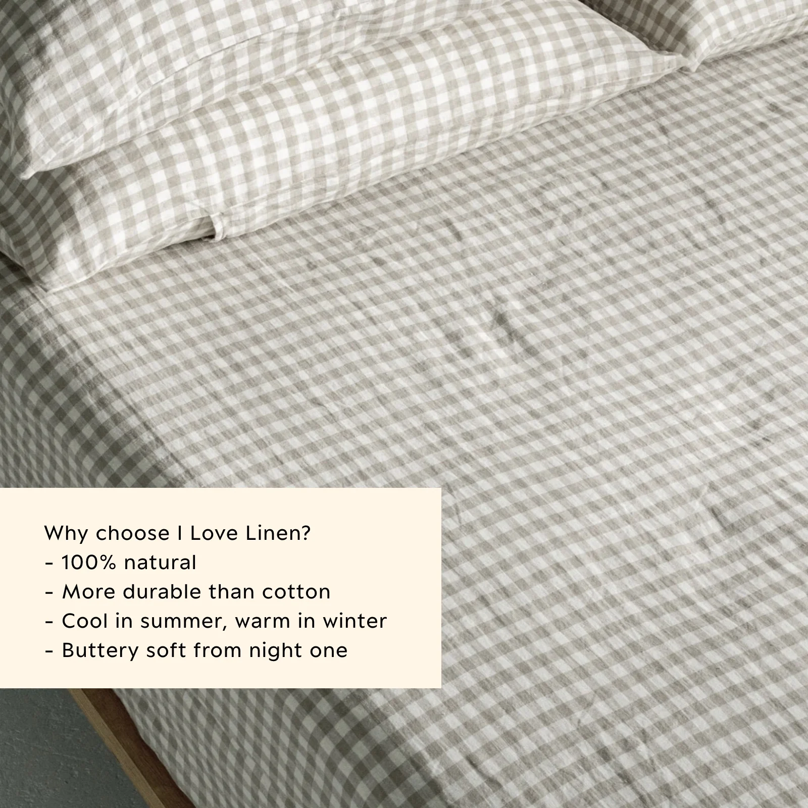 French Flax Linen Fitted Sheet in Beige Gingham - Image 3