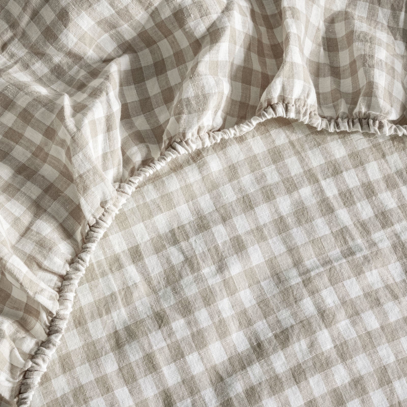 French Flax Linen Fitted Sheet in Beige Gingham - Image 4