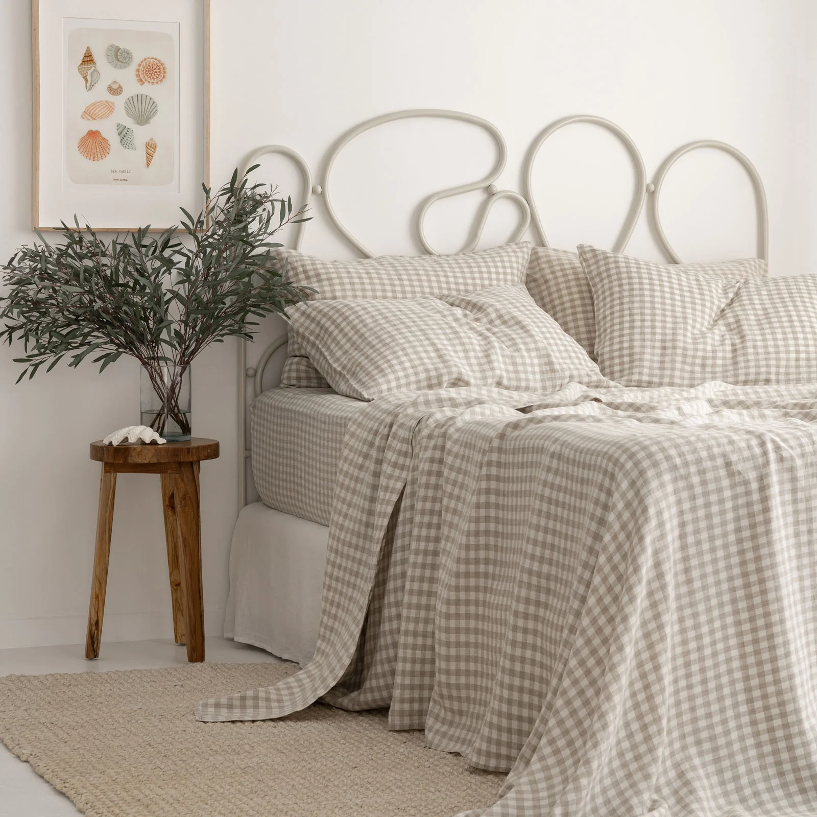 French Flax Linen Fitted Sheet in Beige Gingham - Image 6