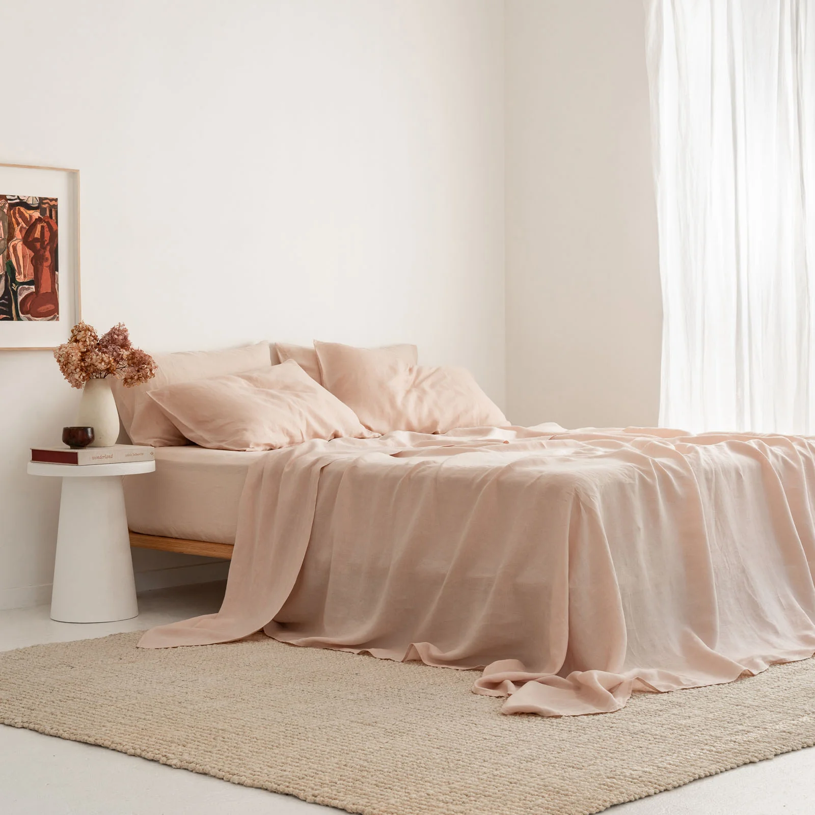 French Flax Linen Fitted Sheet in Blush - Image 6