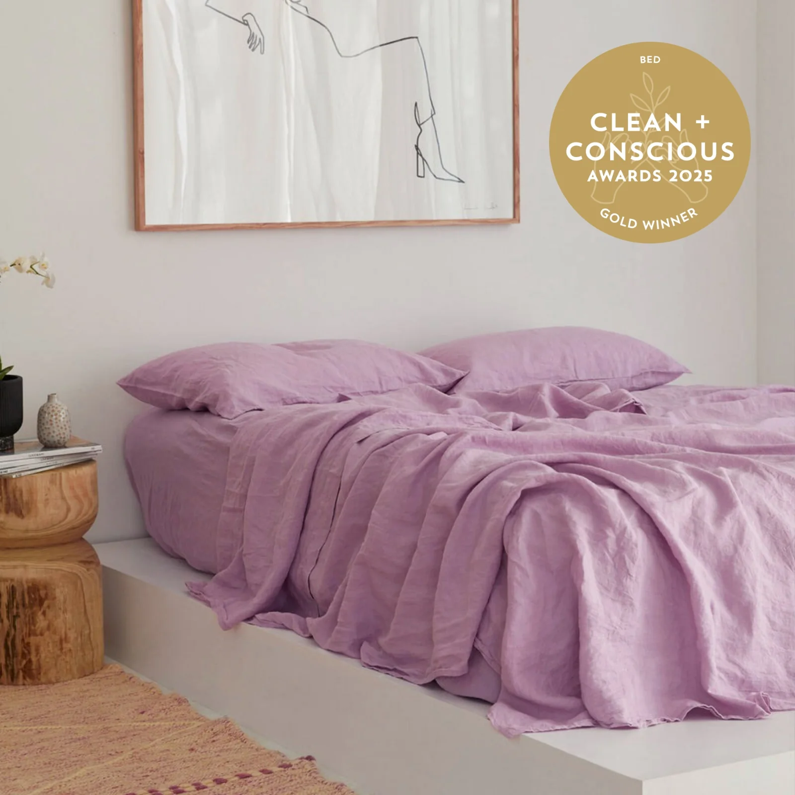 French Flax Linen Fitted Sheet in Lilac - Image 5