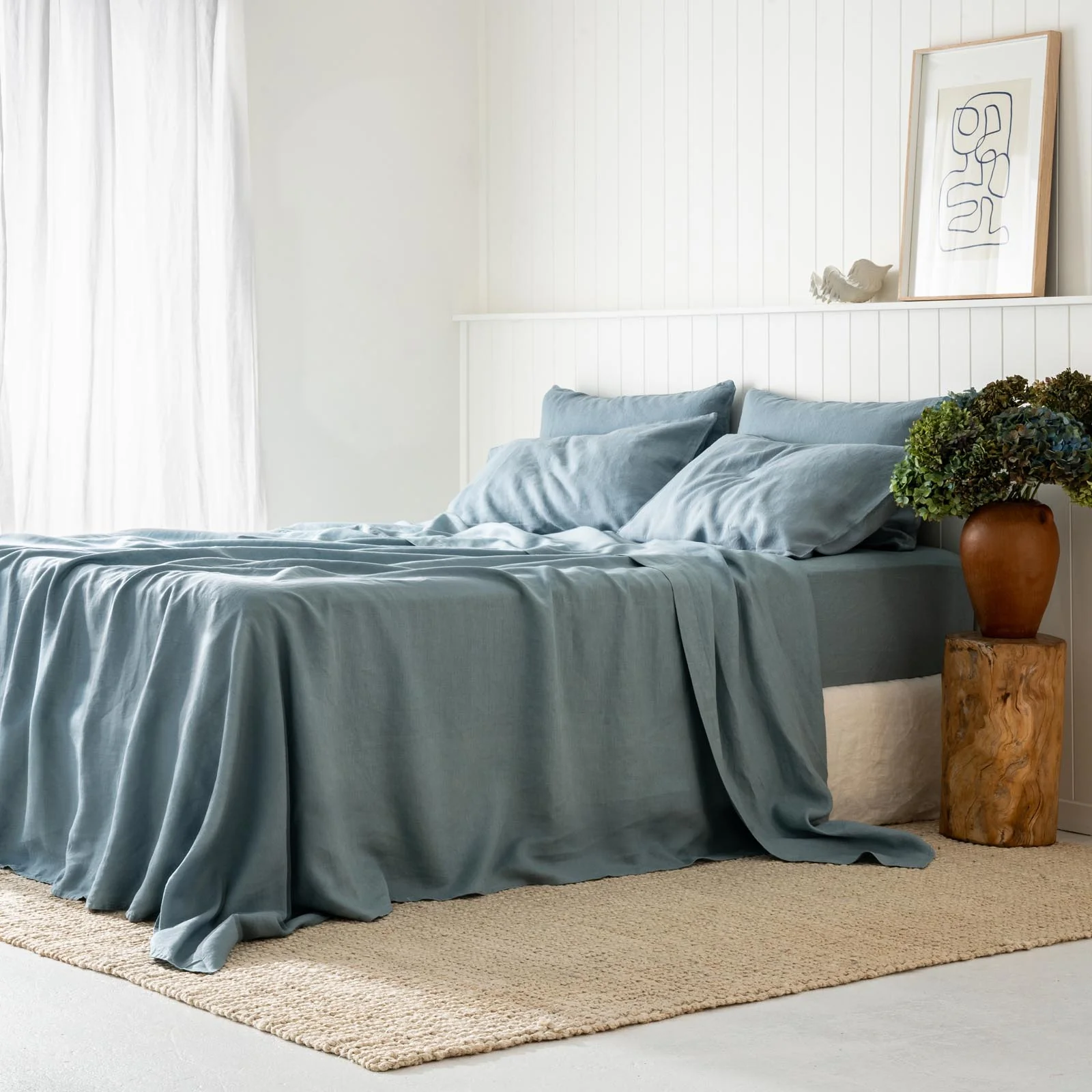 French Flax Linen Fitted Sheet in Marine Blue - Image 4