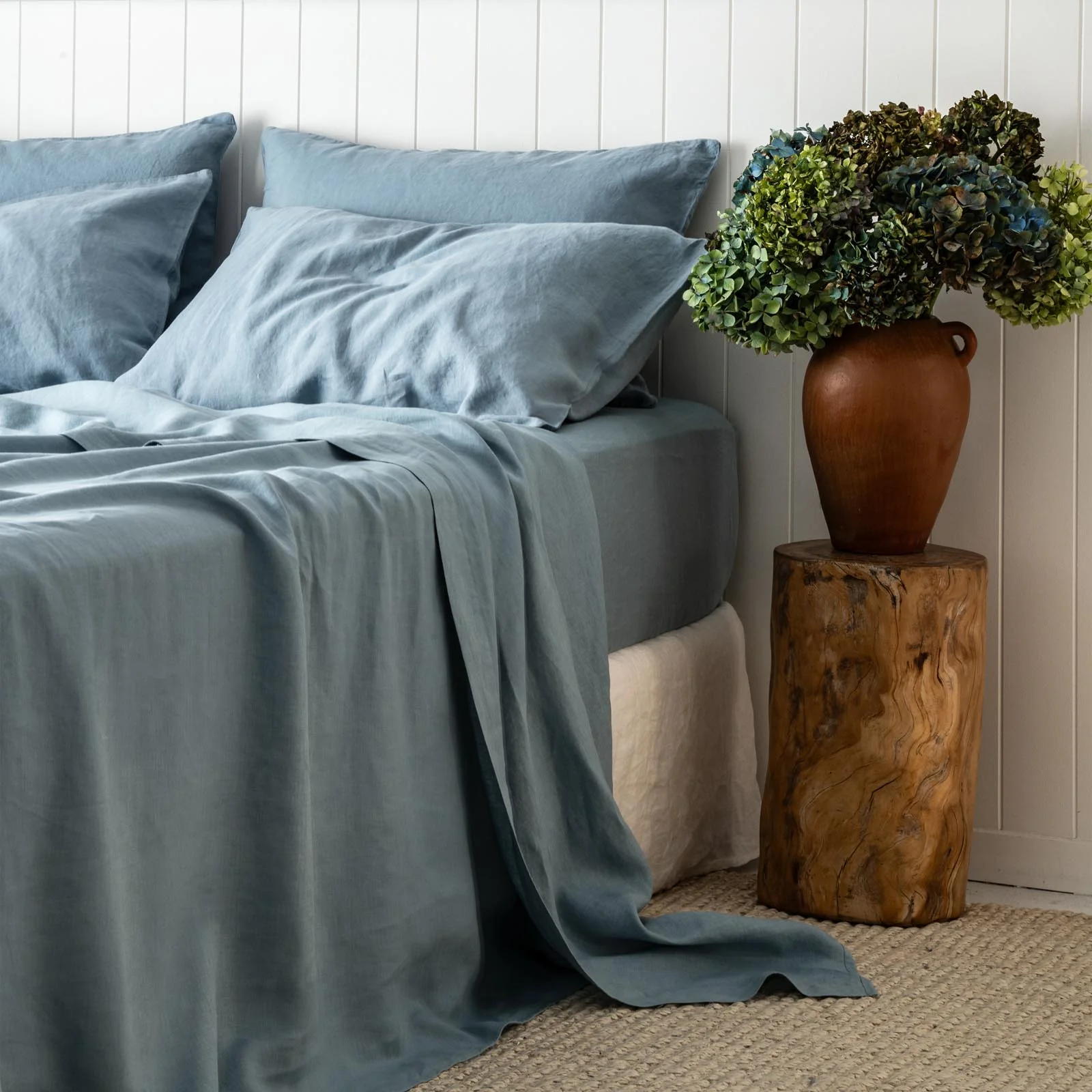 French Flax Linen Fitted Sheet in Marine Blue - Image 8
