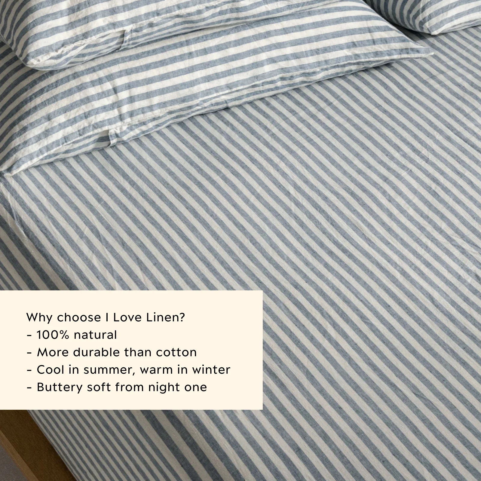 French Flax Linen Fitted Sheet in Marine Blue Stripe - Image 3