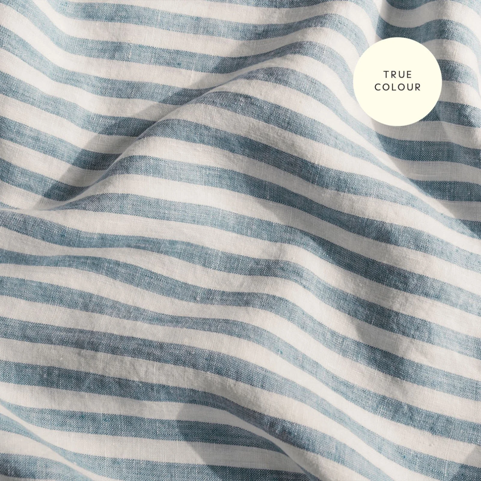 French Flax Linen Fitted Sheet in Marine Blue Stripe - Image 7