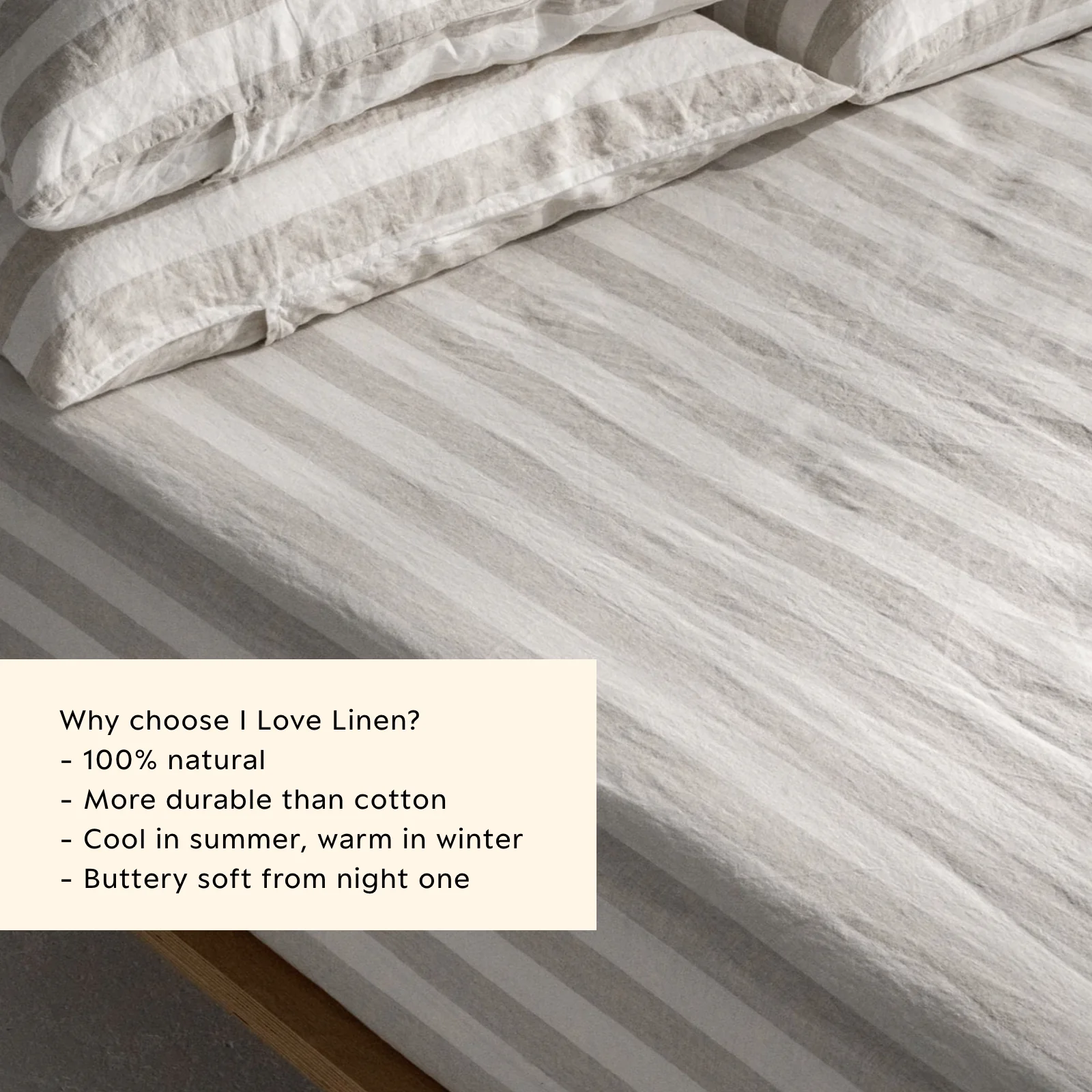 French Flax Linen Fitted Sheet in Natural Thick Stripe - Image 3