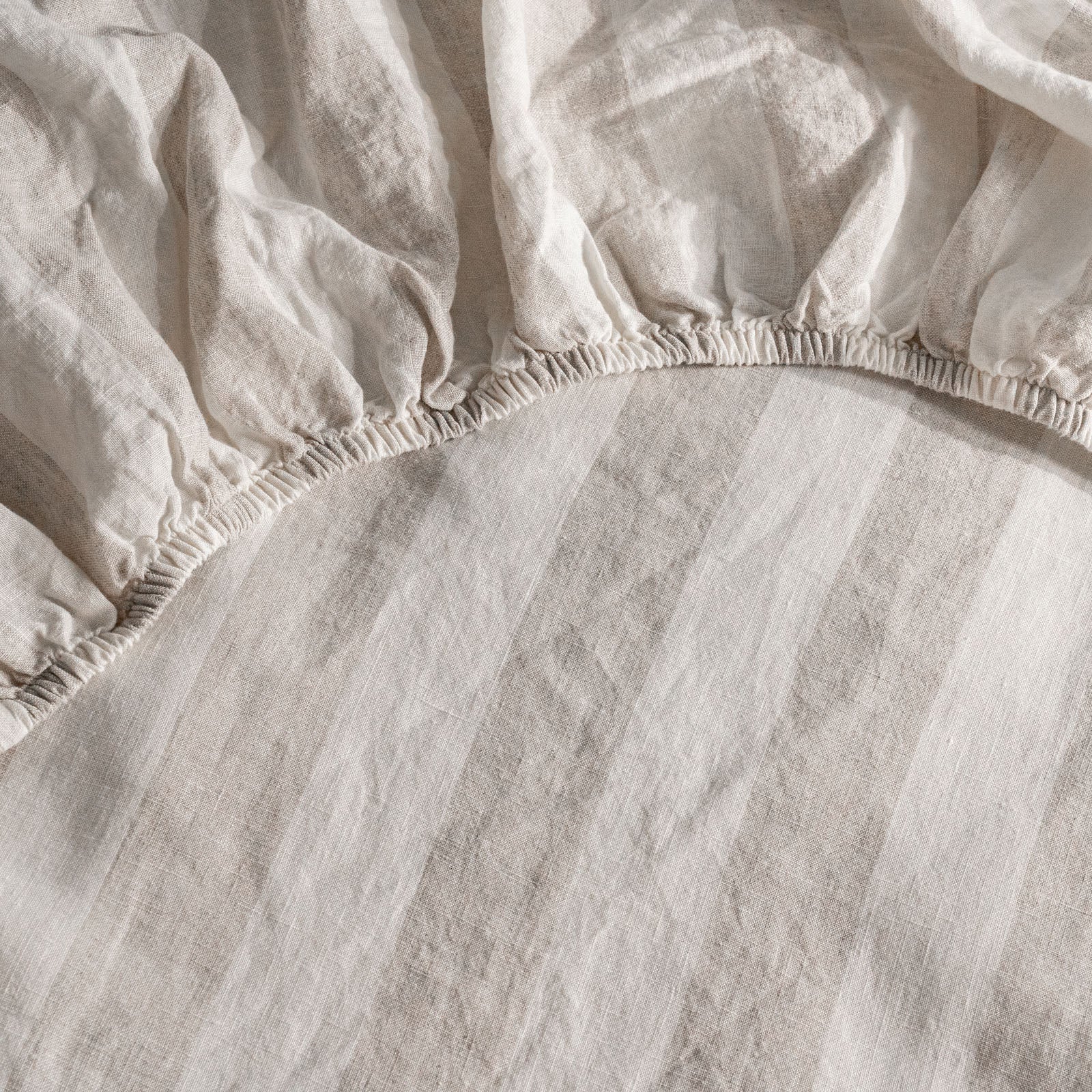French Flax Linen Fitted Sheet in Natural Thick Stripe - Image 4