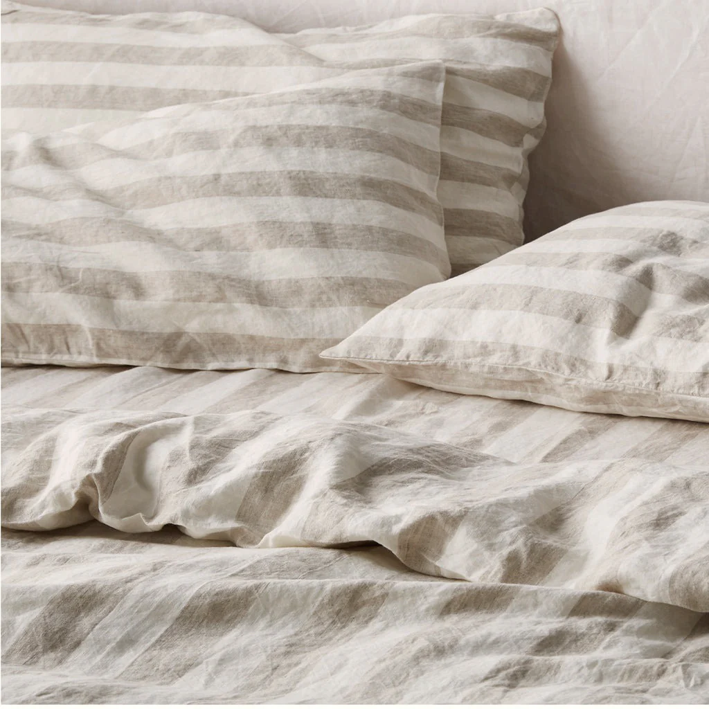 French Flax Linen Fitted Sheet in Natural Thick Stripe - Image 8