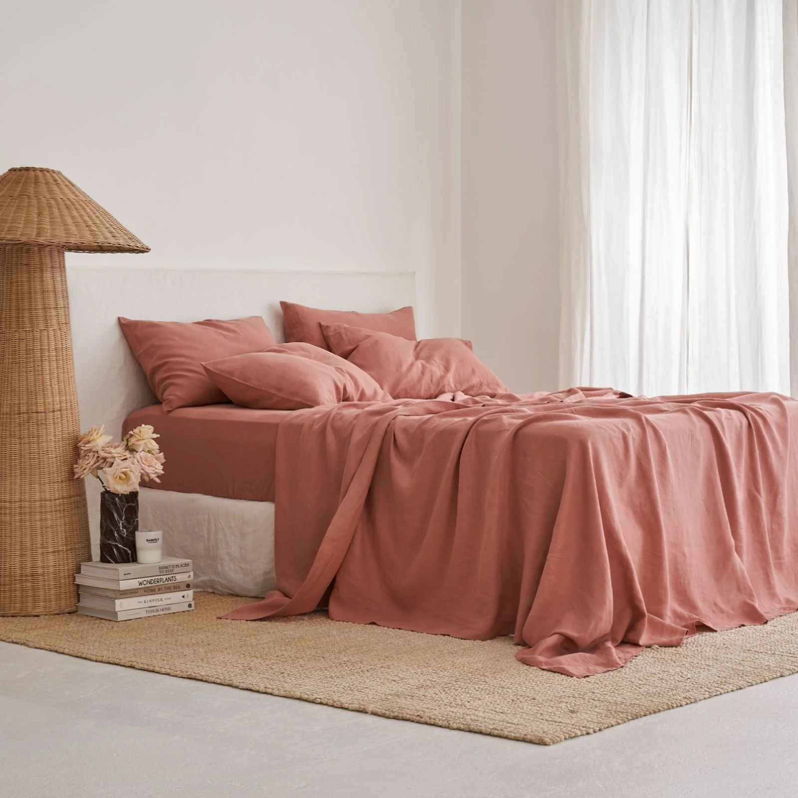 French Flax Linen Fitted Sheet in Rosa - Image 4