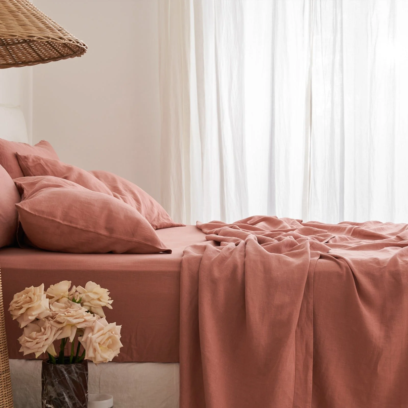 French Flax Linen Fitted Sheet in Rosa - Image 6