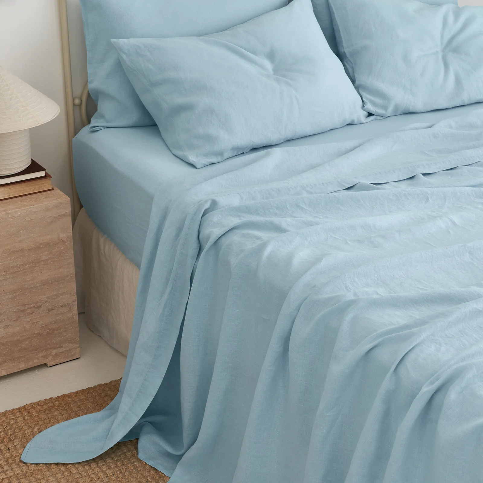 French Flax Linen Fitted Sheet in Sky Blue - Image 6