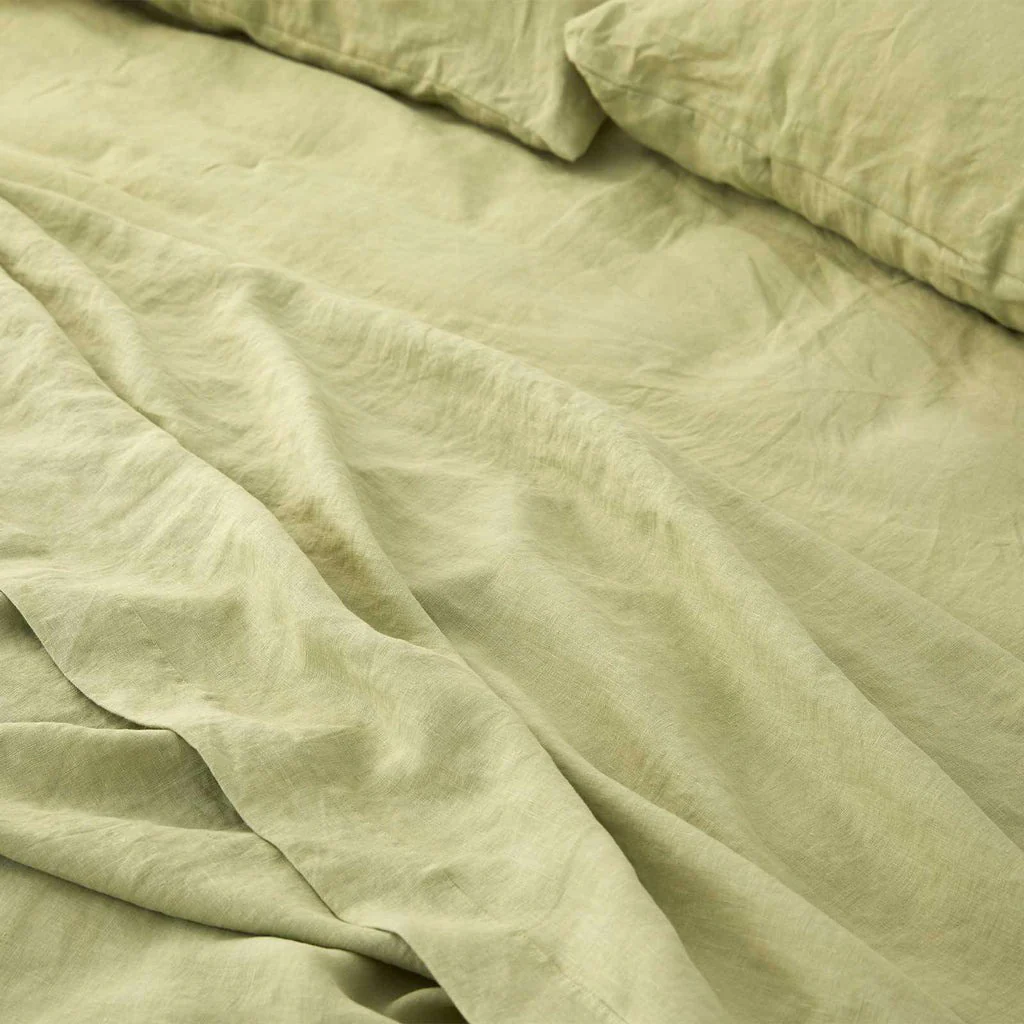 French Flax Linen Flat Sheet in Matcha - Image 3
