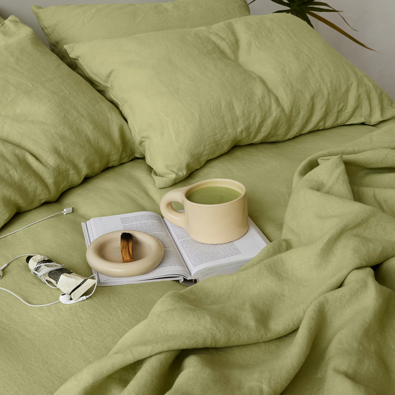 French Flax Linen Flat Sheet in Matcha - Image 5