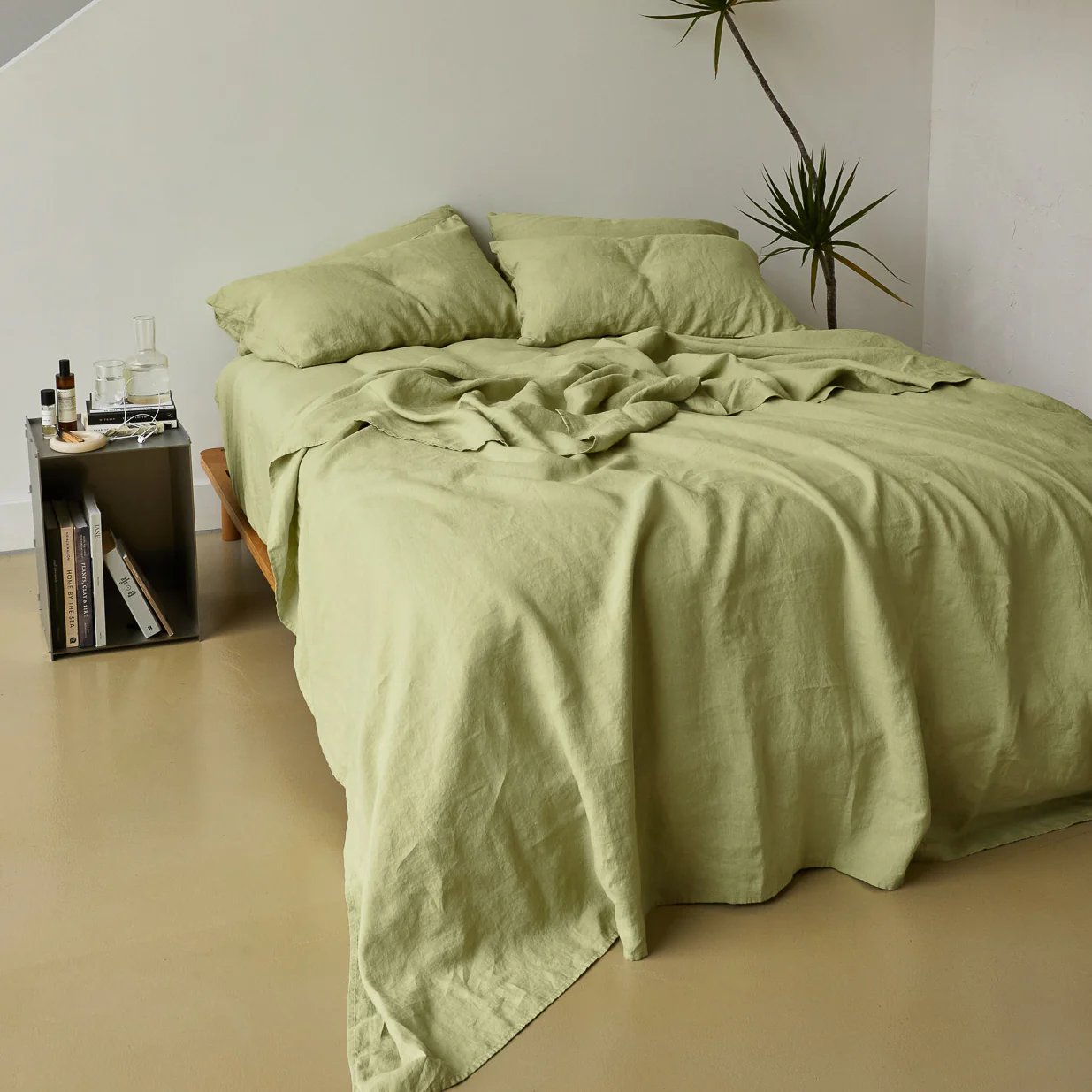 French Flax Linen Flat Sheet in Matcha - Image 7