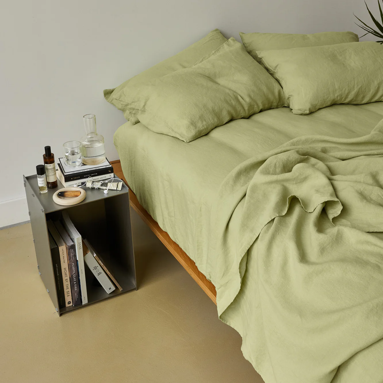 French Flax Linen Flat Sheet in Matcha - Image 9