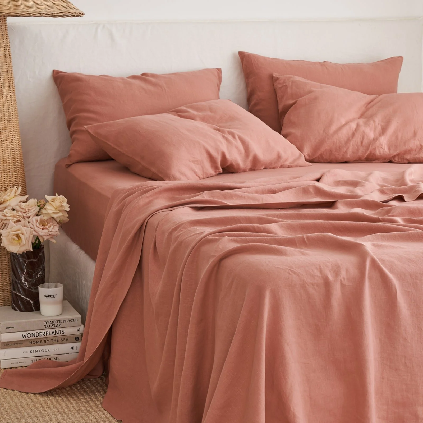 French Flax Linen Flat Sheet in Rosa - Image 5