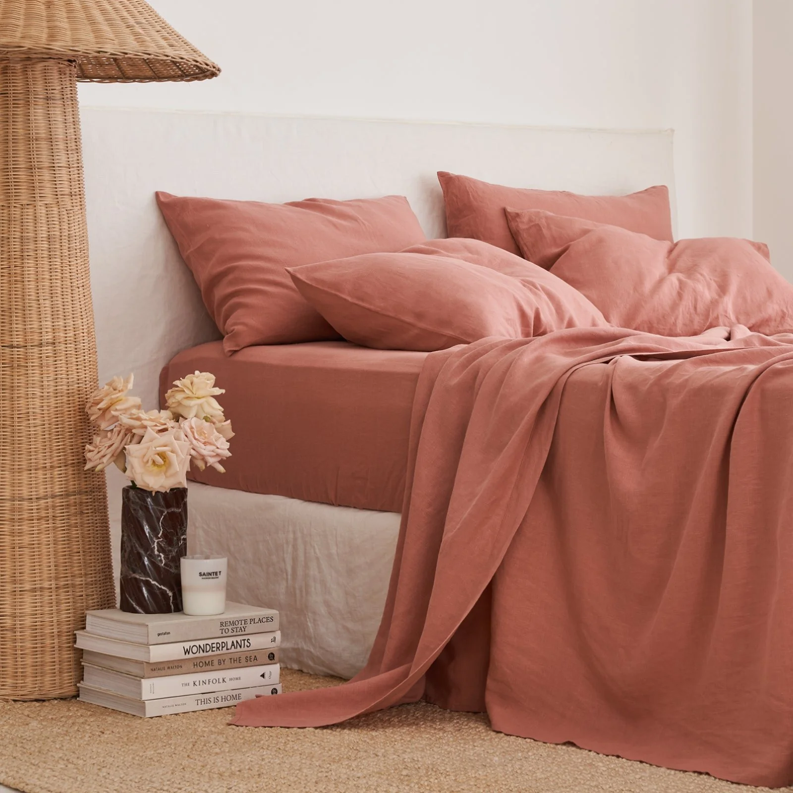 French Flax Linen Flat Sheet in Rosa - Image 7