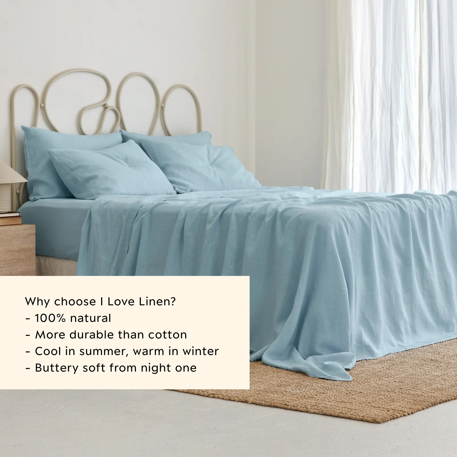 French Flax Linen Flat Sheet in Sky Blue - Image 3