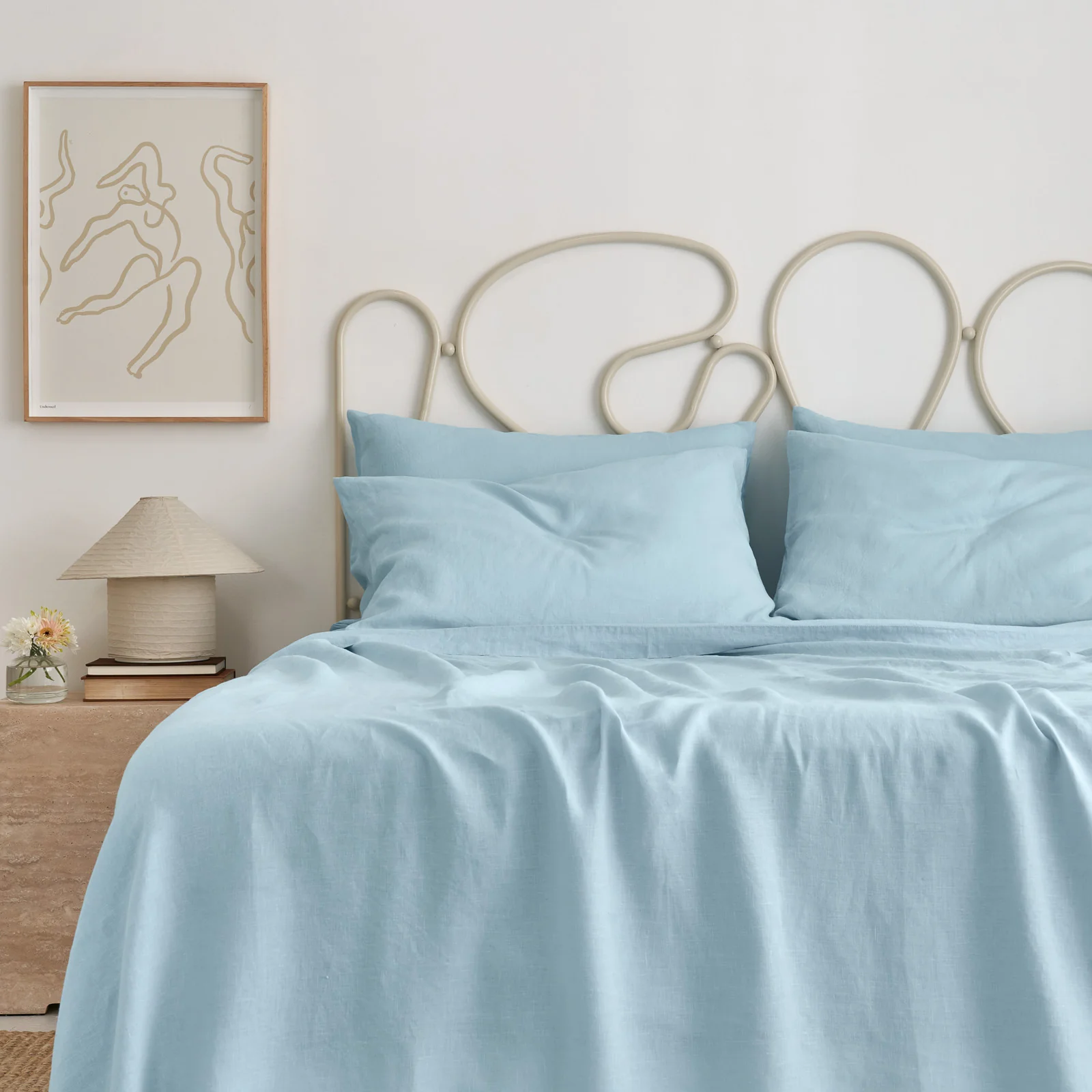 French Flax Linen Flat Sheet in Sky Blue - Image 4