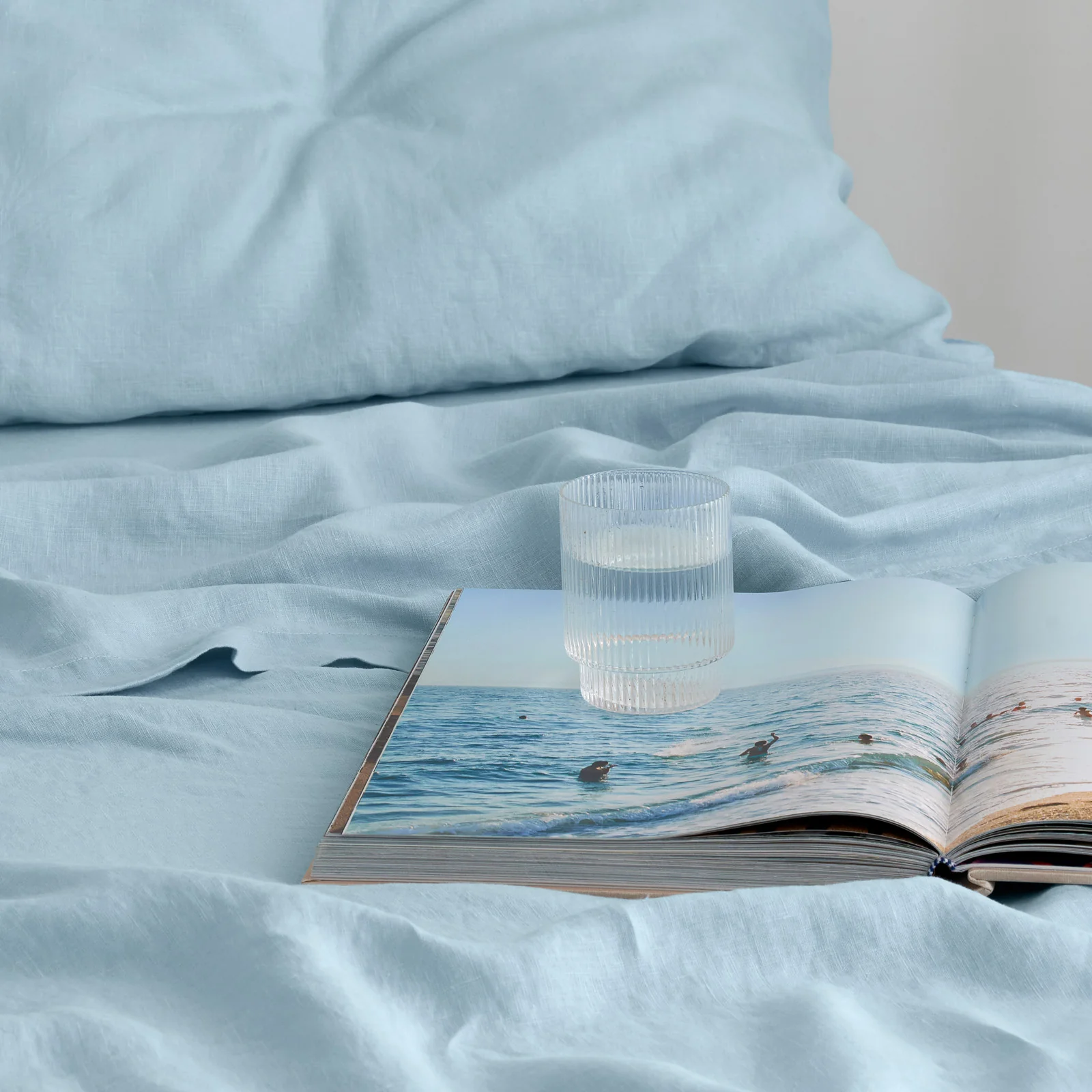 French Flax Linen Flat Sheet in Sky Blue - Image 5