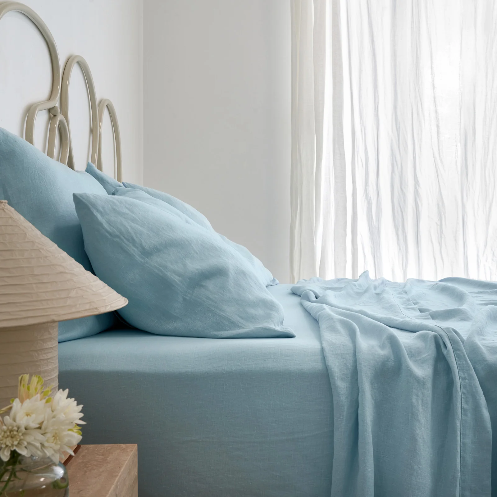 French Flax Linen Flat Sheet in Sky Blue - Image 6