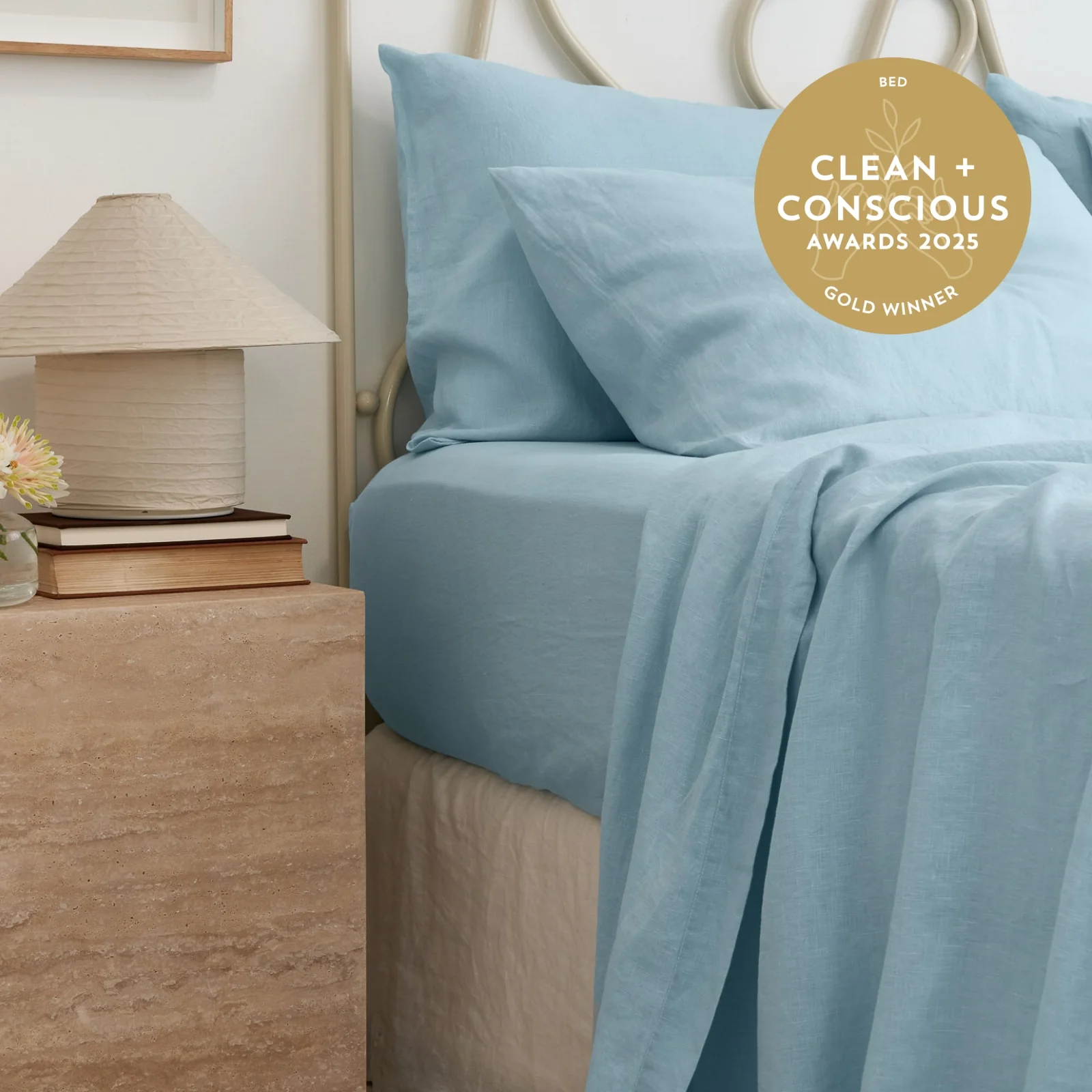 French Flax Linen Flat Sheet in Sky Blue - Image 9