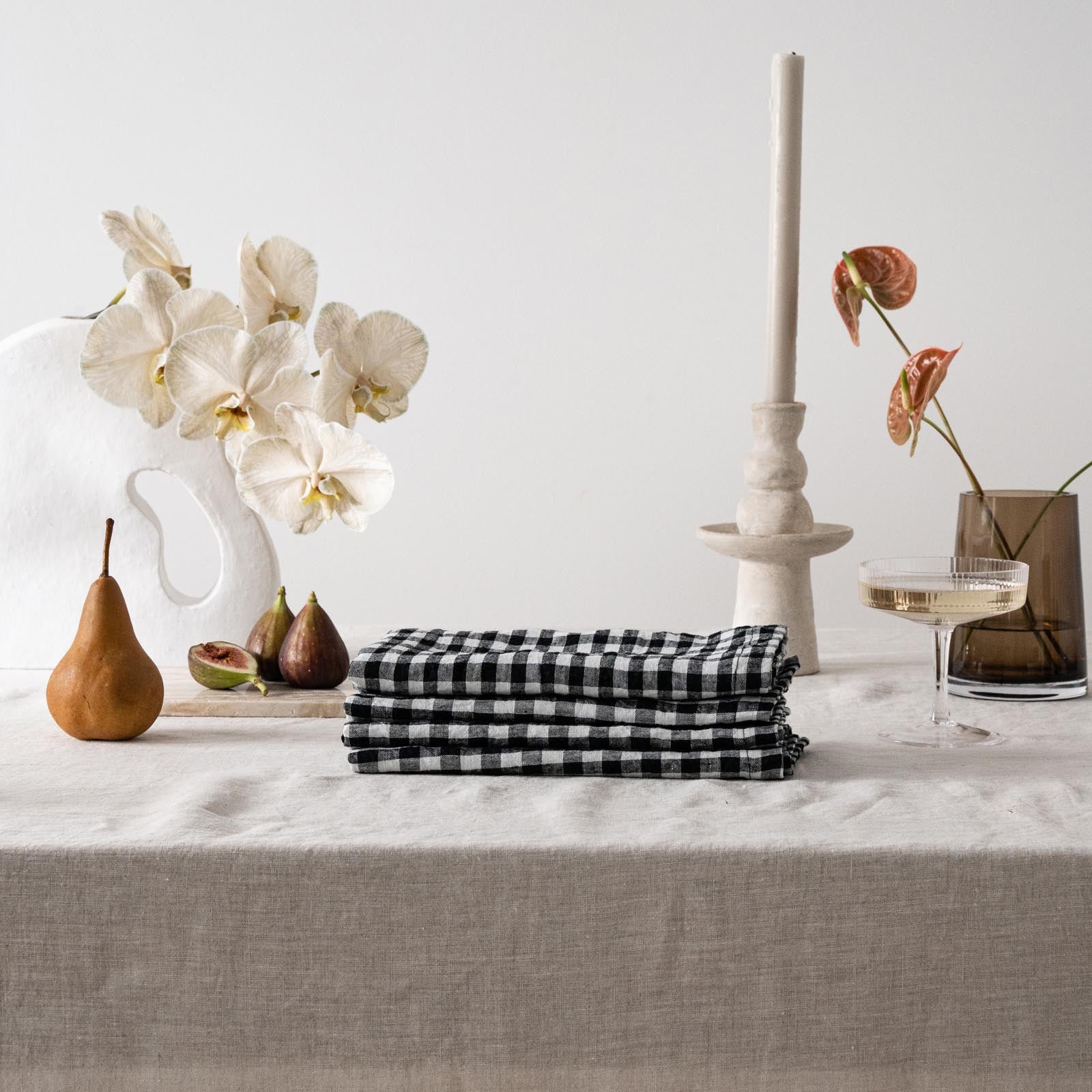 French Flax Linen Napkins (Set of 4) in Charcoal Gingham - Image 5